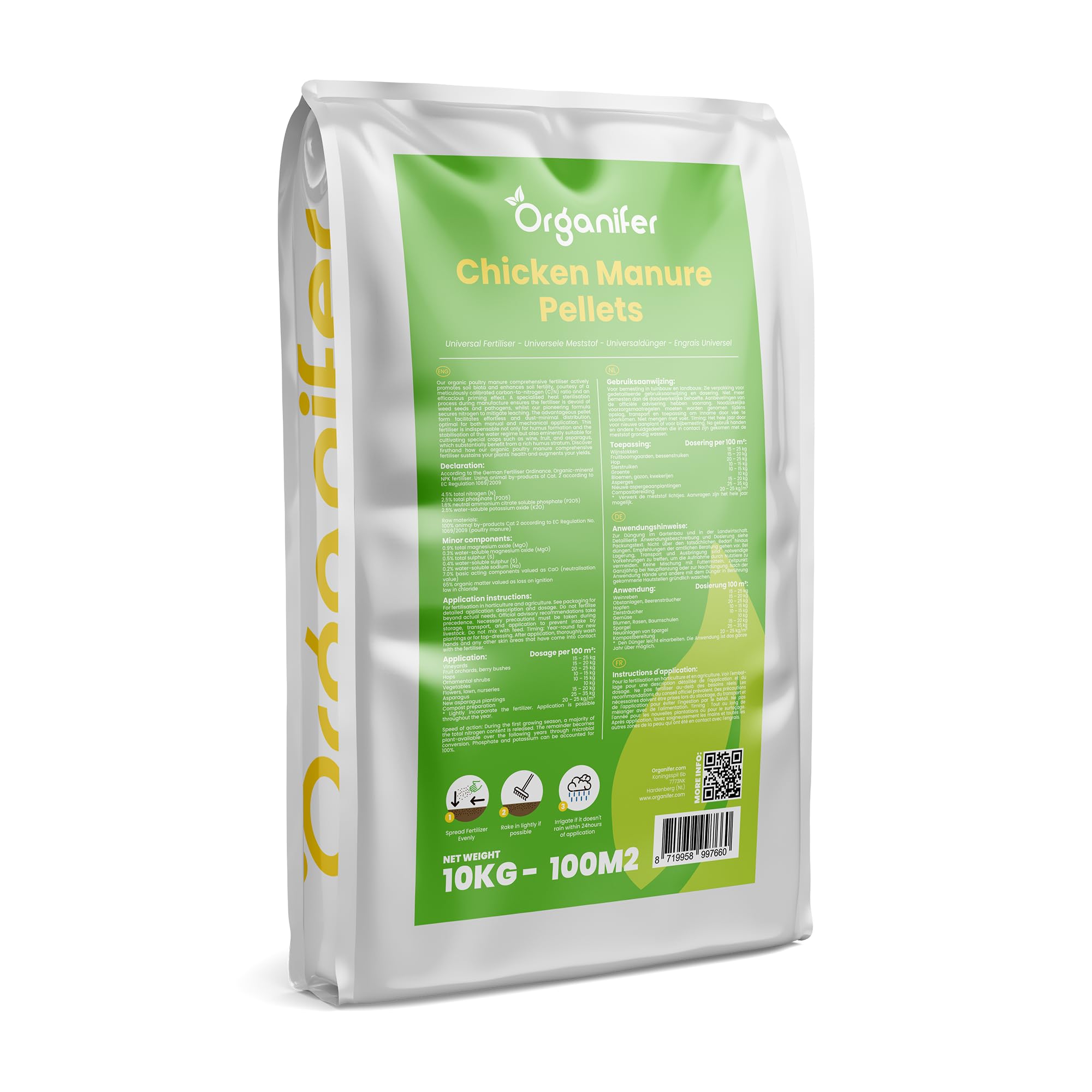 Pellets De Estiércol De Pollo Premium - 10kg - NPK 4-3-3 | Estiércol De Pollo - Estiércol - Fertilizante - Fertilizante Para Jardín - Estiércol Orgánico - Organifer