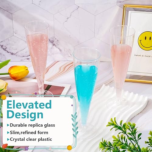 Miniatura 3 de Whaline Paquete de 50 copas de champán de plástico de 5 onzas, copas de vino desechables para graduación, bodas, Año Nuevo, picnic, suministros de