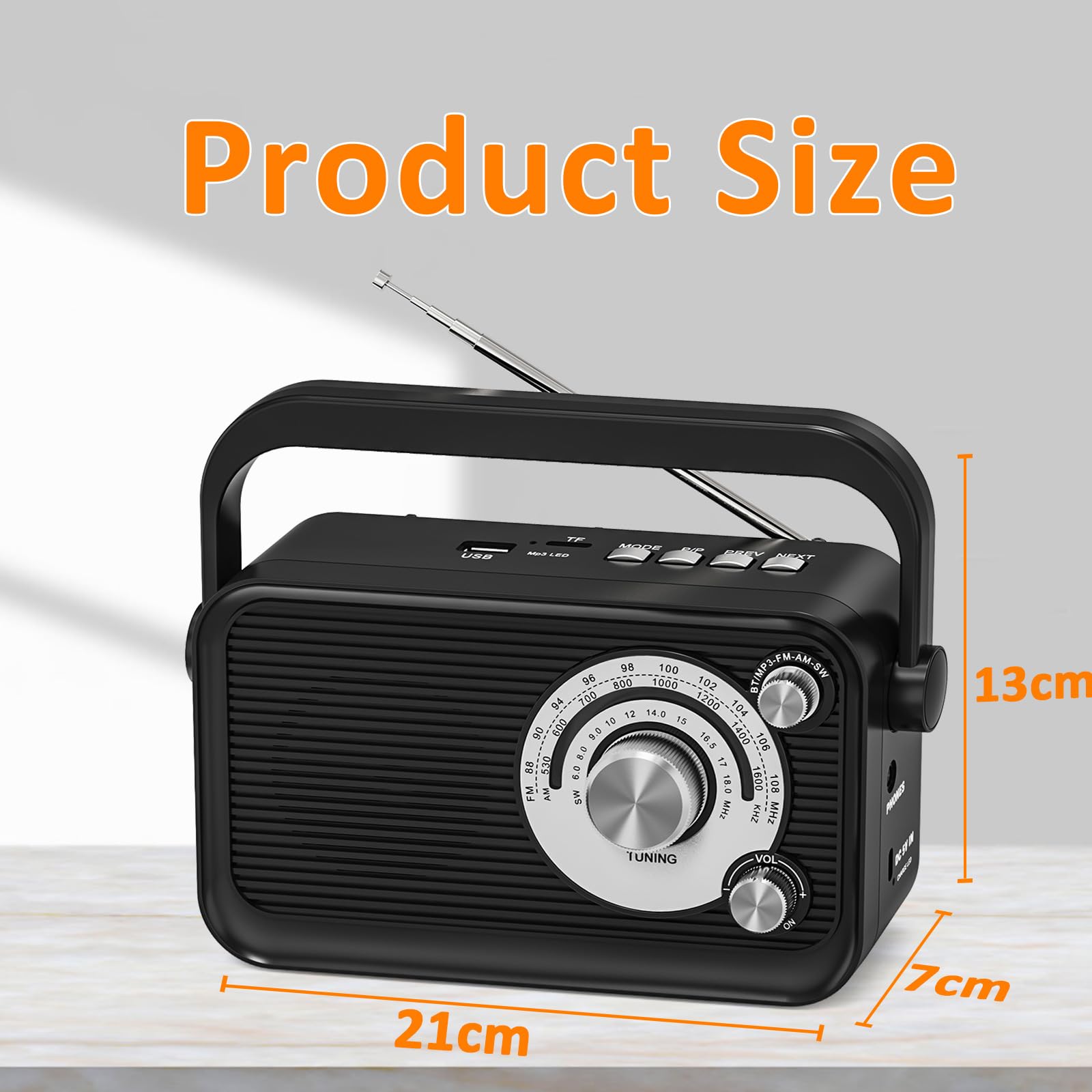 Radio Portatile, Radio Fm FM/AM/SW, Alimentata a CorrentTe e a Batteria con Funzione MP3, Radio a Batteria con Bluetooth, Radio per Ufficio/Cucina/Campeggio/Emergenze