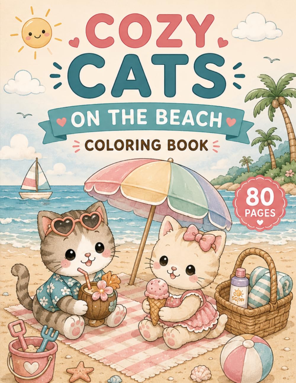 Cozy Cats on the Beach: A Cute and Relaxing Coloring Book Adventure (Cozy Cats Storys)