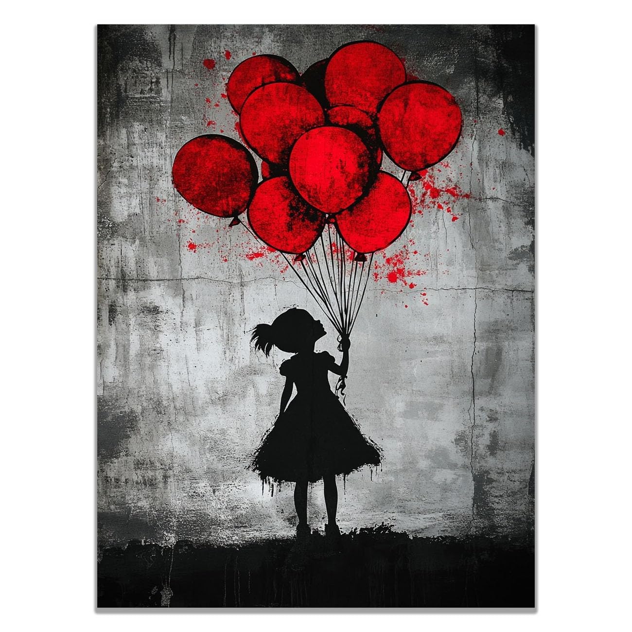 WIKEO Banksy Graffiti Canvas Wall Art Red Balloon Girl Poster Living Room Décor,Canvas Prints,Abstract Wall Art,-Street Pop Posters Inspirational Quotes(Red)-60x90cm Unframed