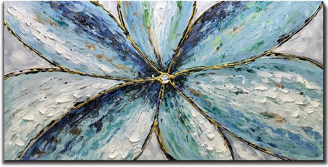 Metuu Canvas Paintings, Texture Palette Knife Orchid Flowers Paintings Modern Home Decor Wall Art Painting Colorful 3D Flowers Wood Inside Framed Ready to Hang 24x48inch