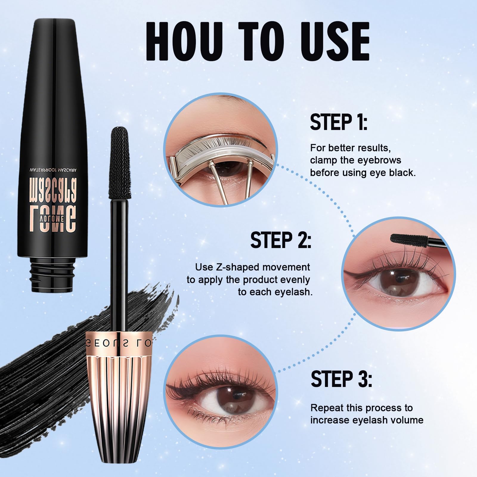 Mascara 2 En 1 Noir Waterproof 4D - Allongeant Et Longue Tenue Par Vibely