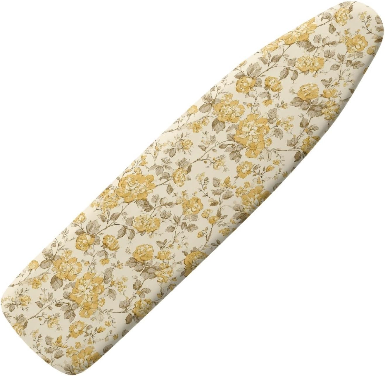 Padded Ironing Board Covers 18 X 49 Yellow Gray Flower Ironing Board Pad and Cover Thick Replacement Drawstring Tightening & Lock, Easy Fit, Scorch & Stain Resistant, Non Slip