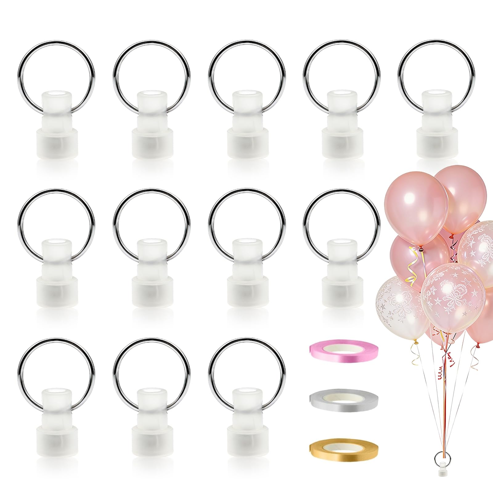 12 Stück Luftballon Beschwerer, Magnet Ballonständer mit 3 Bänder à 10 m Ballongewicht für Heliumballons Ballon Beschwerer Ballon Gewicht für Hochzeit Geburtstag Party Dekoration (Runden)