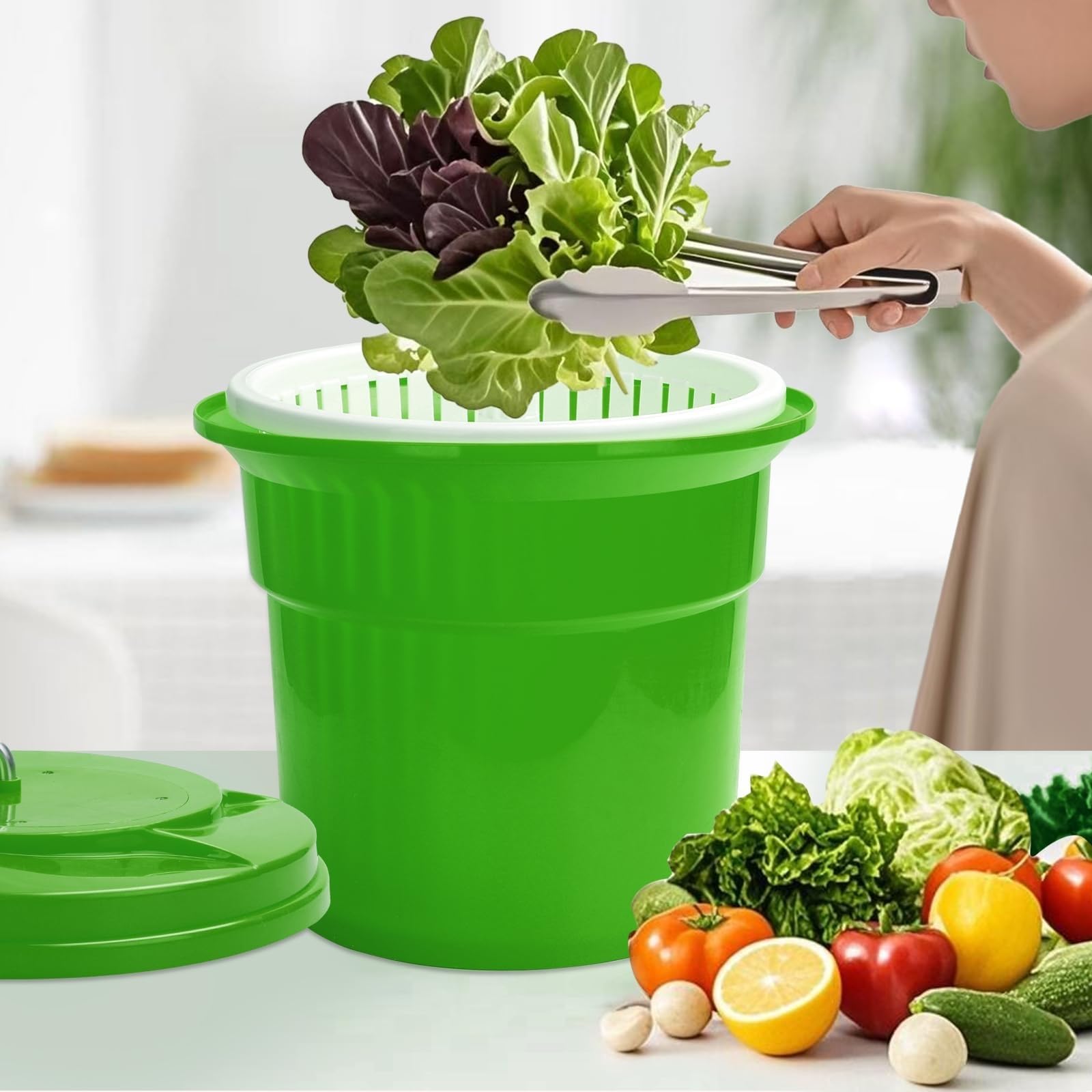 Centrifuga per insalata di grande capacità, asciugatrice manuale per frutta e verdura con manico rotante, ideale per uso domestico e ristorante, macchina per insalata da 12 litri per verdure fresche