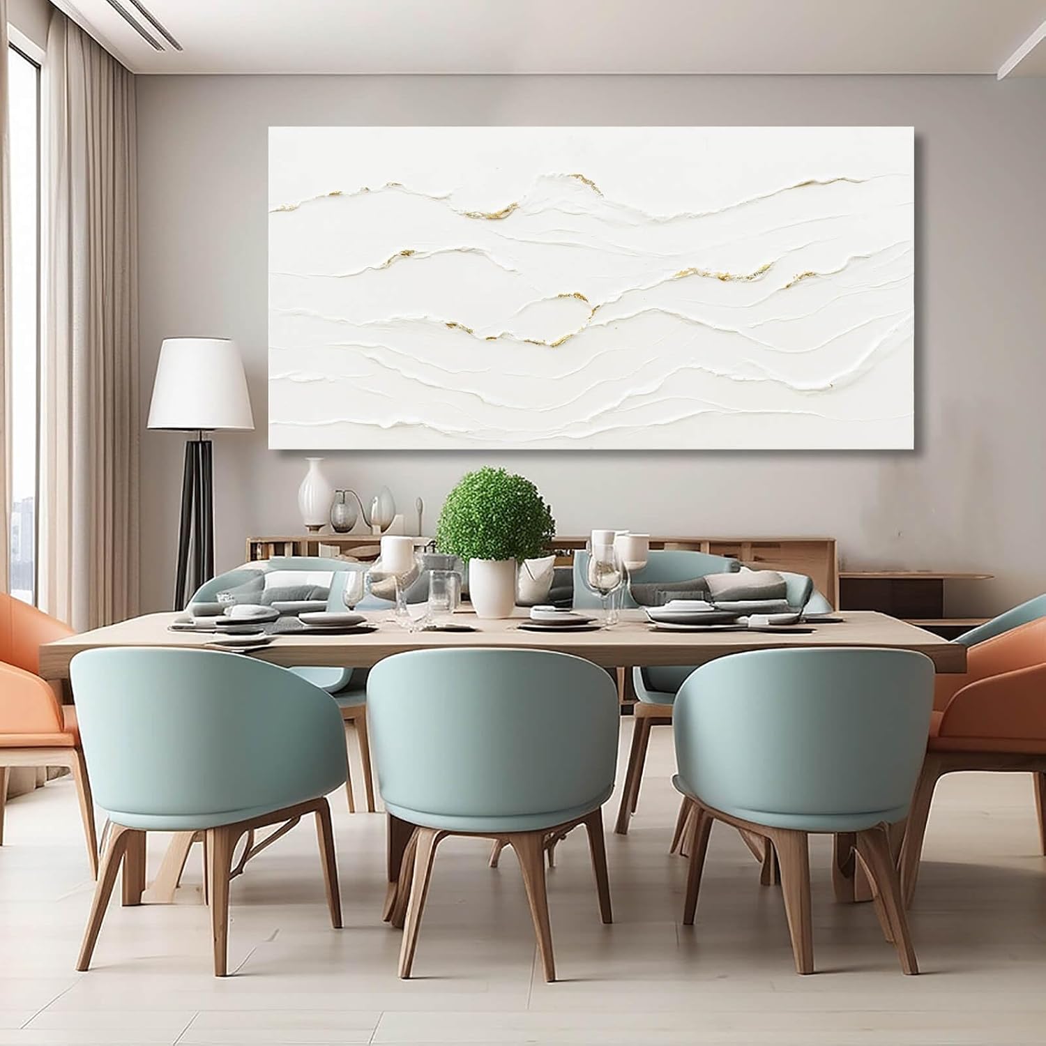 WINKAILIN White Painting Artwork Simple Decorative Pictures 29"x58" Abstract Wall Art for Living Room Modern Wall Hanging Decor for Kitchen
