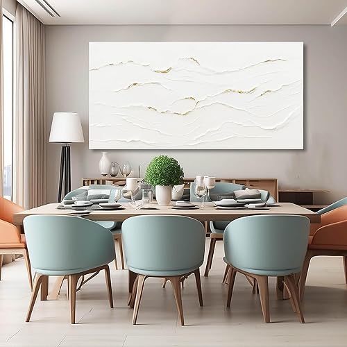 Miniatura 7 de WINKAILIN Pintura blanca, ilustraciones decorativas simples de 29 x 58 pulgadas, arte abstracto de pared para sala de estar, decoración moderna para