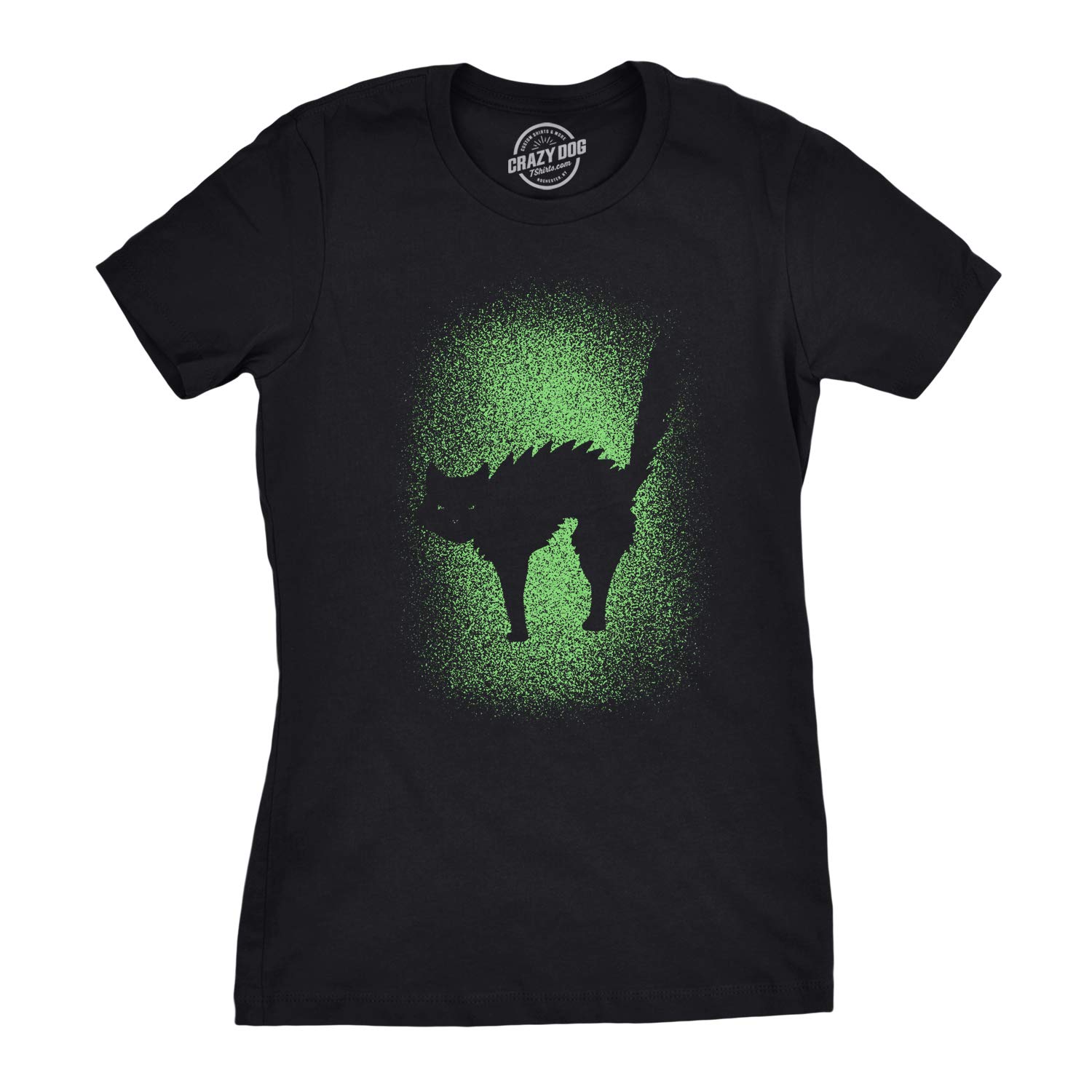 Womens Glowing Cat Glow in The Dark Cool Halloween T Shirt Funny Kitty Tee