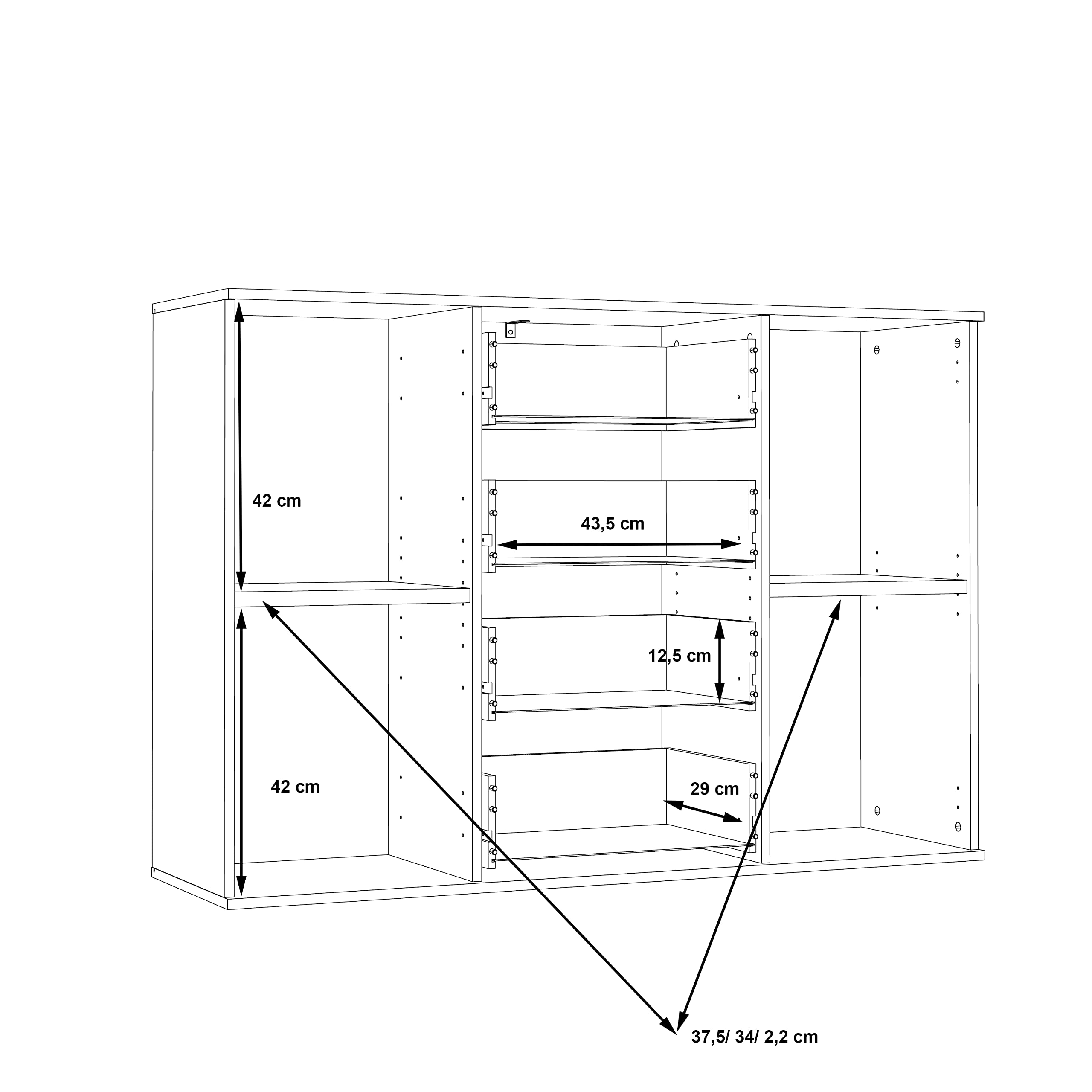FORTE Beach Kommode mit 2 Türen und 4 Schubladen, Holzwerkstoff, Sandeiche / Weiß, 48 x 91,3 x 129,6 cm