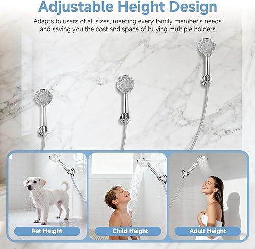 Miniatura 4 de Soporte de cabezal de ducha de succión, soporte de ducha de mano extraíble para montaje en pared, ventosa cromada ajustable sin taladro, inclinación