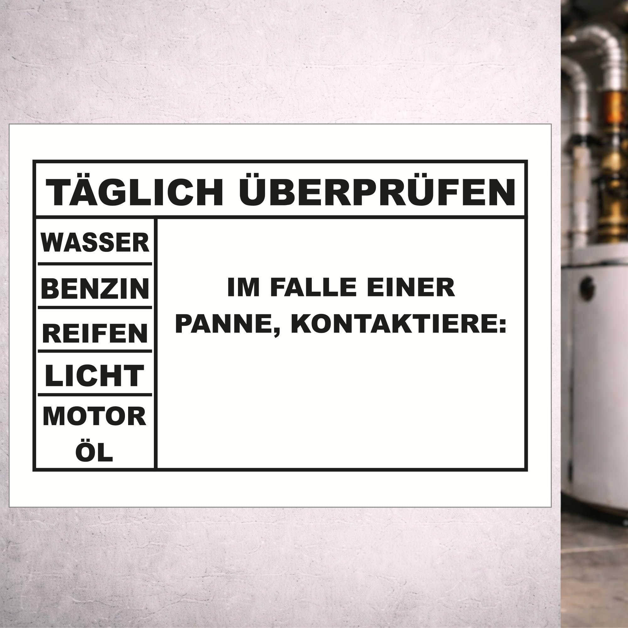 Indigos UG - Schild Warnung Täglich überprüfen - 594x420 - Hinweisschild Warnschild Sicherheitsschild - Aluverbundplatte 3 mm - für Innen und Außen