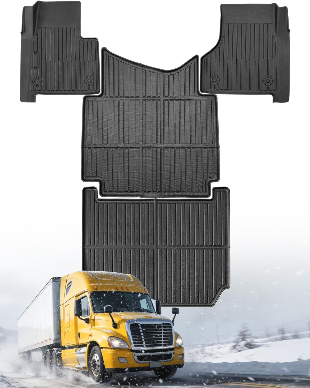 CreekT® 4PCS All Weather Floor Mats for Freightliner Cascadia 2008-2017 (Only for Bucket Seat & Fuel), Also Fit 2018-2019 125 Old Body, Rubber Floor Mats Fit for Freightliner Cascadia Accessories