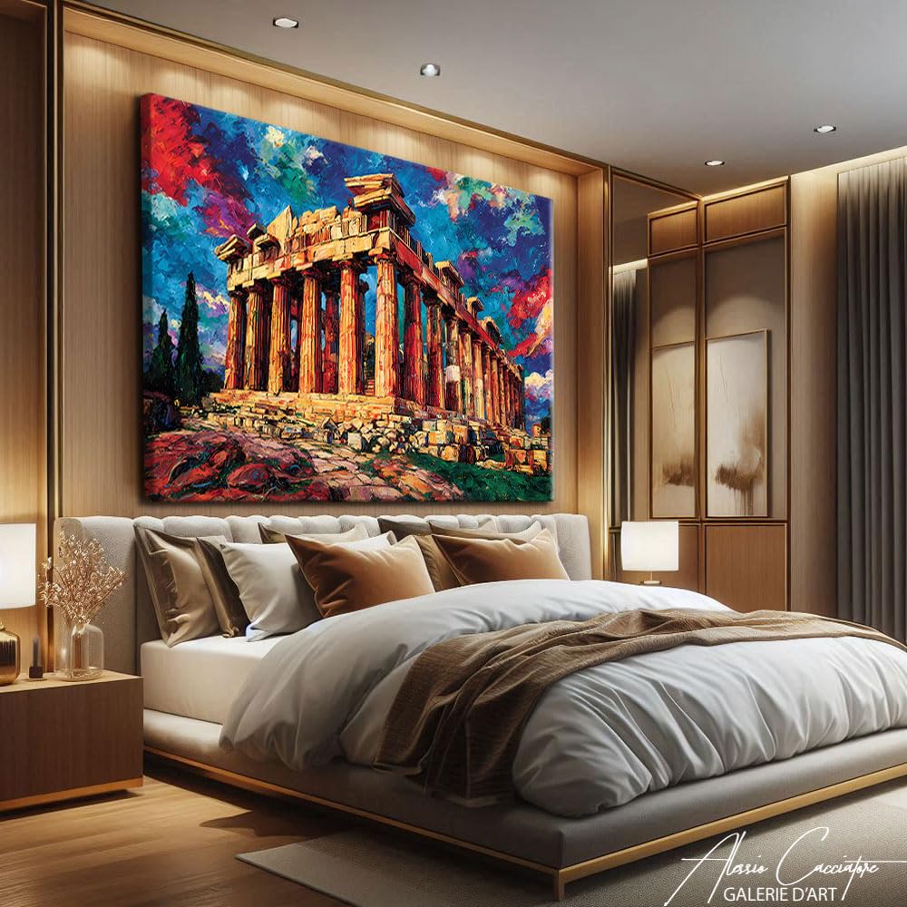Alessio Cacciatore Quadro architettura greca antica - Decorazione da parete storica - Cornice con stampa Partenone Atene - arte da parete classica - Idee Deco per ufficio professionale (40 x 30 cm)
