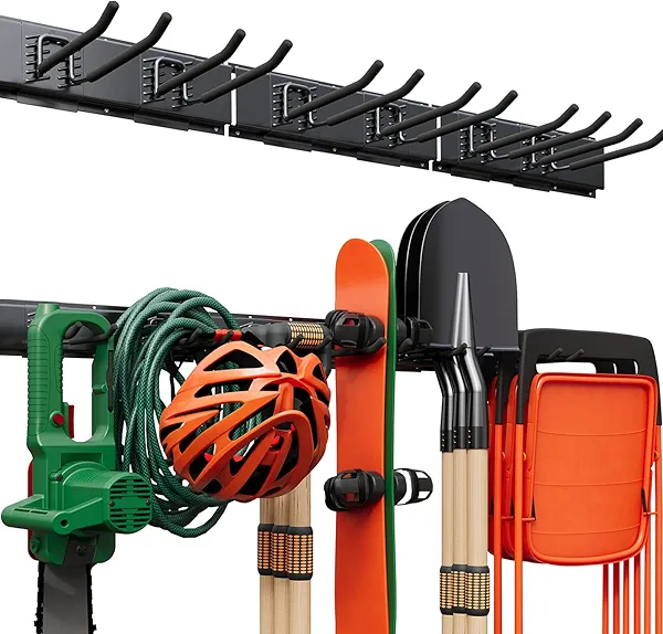 WOPYULU Garage Tool Organizer Wall Mount 48", Garage Wall Organizer 400 lbs, Heavy Duty Garages Organizers and Storage with Adjustable Hooks, Garden Tool Storage Rack for Shovels, Hoses, Ladders
