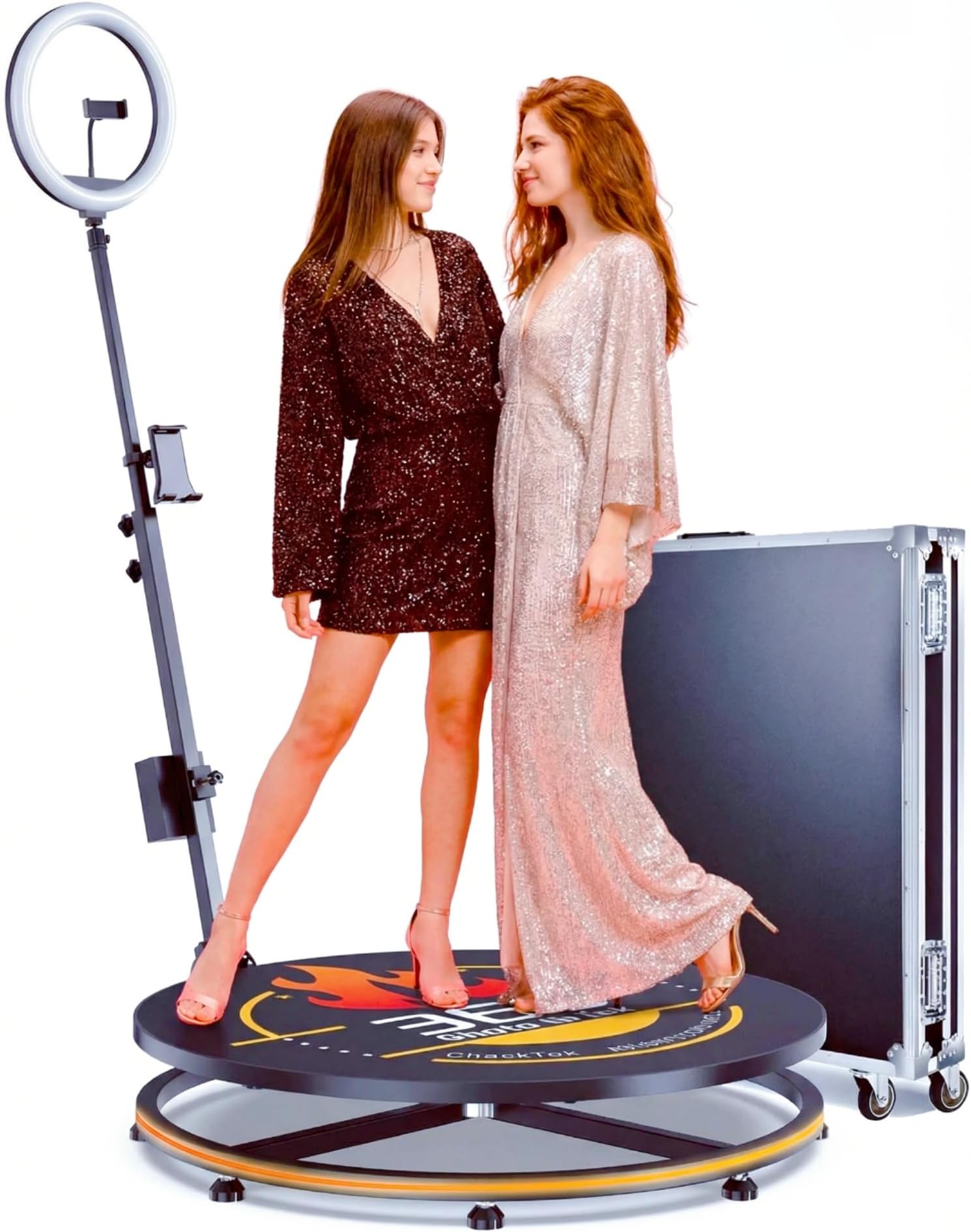 MWE 360 Photo Booth Machine with APP Control & RGB Lights, 31.5" Auto-Spin Video Booth with Flight Case & Professional Editing Software, Perfect for Weddings, Rentals, Parties & Events