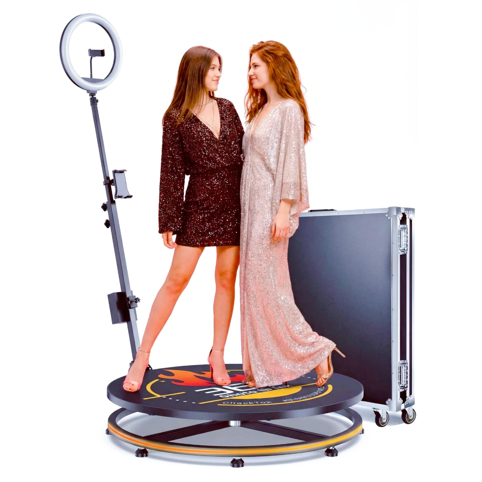 MWE 360 Photo Booth Machine with APP Control & RGB Lights, 31.5" Auto-Spin Video Booth with Flight Case & Professional Editing Software, Perfect for Weddings, Rentals, Parties & Events