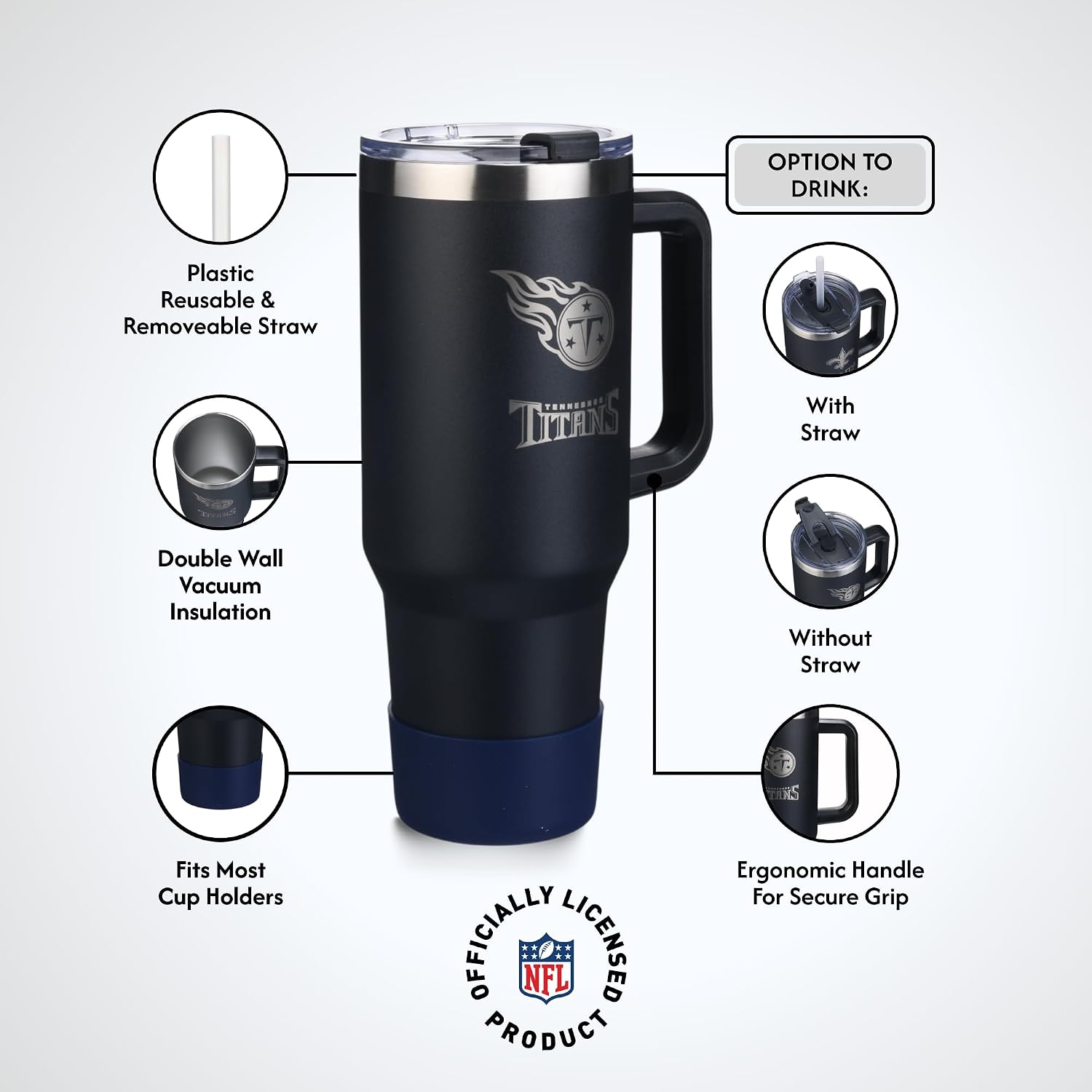 The Memory Company NFL 40oz Game Day Tumbler - Premium Stainless-Steel Double-Wall Vacuum Insulated Travel Cup with Removable Silicone Base , Laser Engraved Team Logo, Hot & Cold Drinks