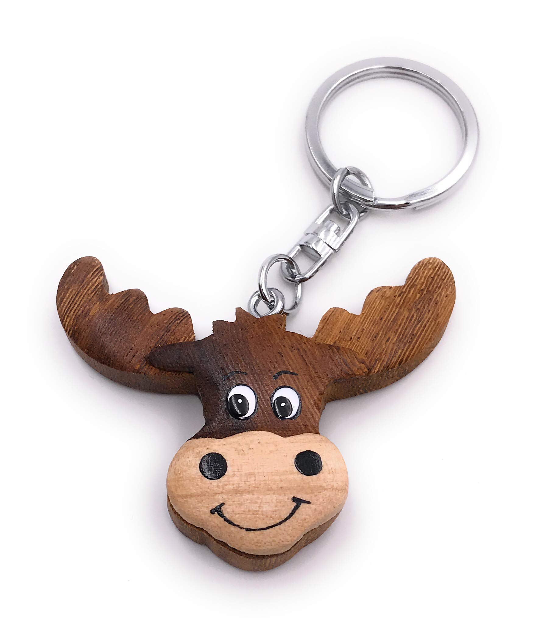 Onwomania Wooden keychain moose head deer christmas antler reindeer pendant charm