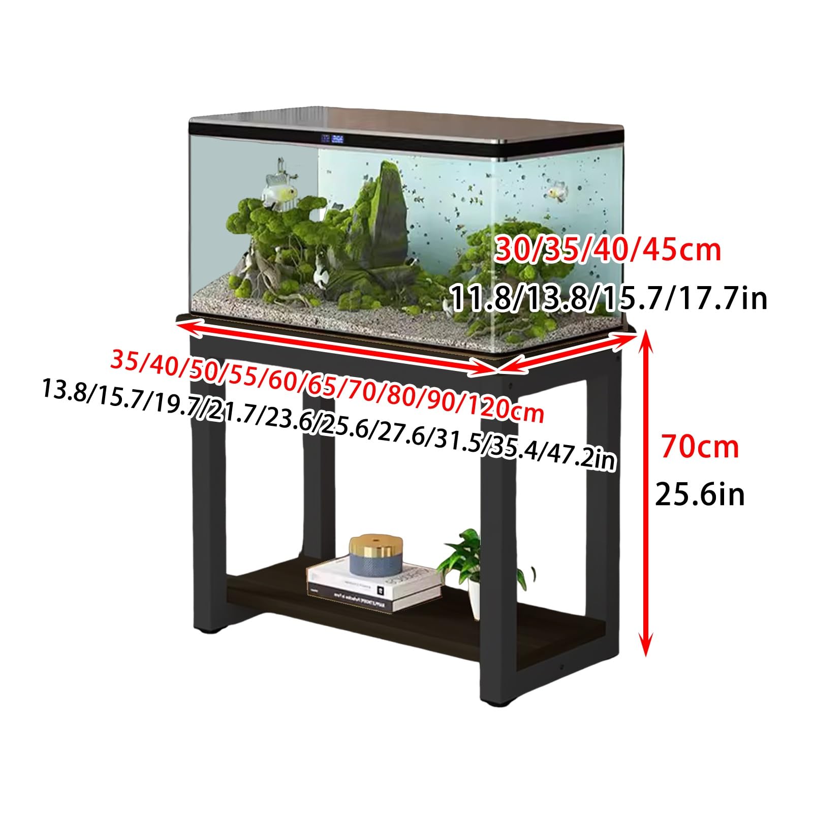 Wytrzymały stojak do akwarium z kutego żelaza, otwarta konstrukcja półek, nadaje się do salonów i balkonów, wspornik podtynkowy, czarny, 100x50 cm / 39,4x19,7 cala.