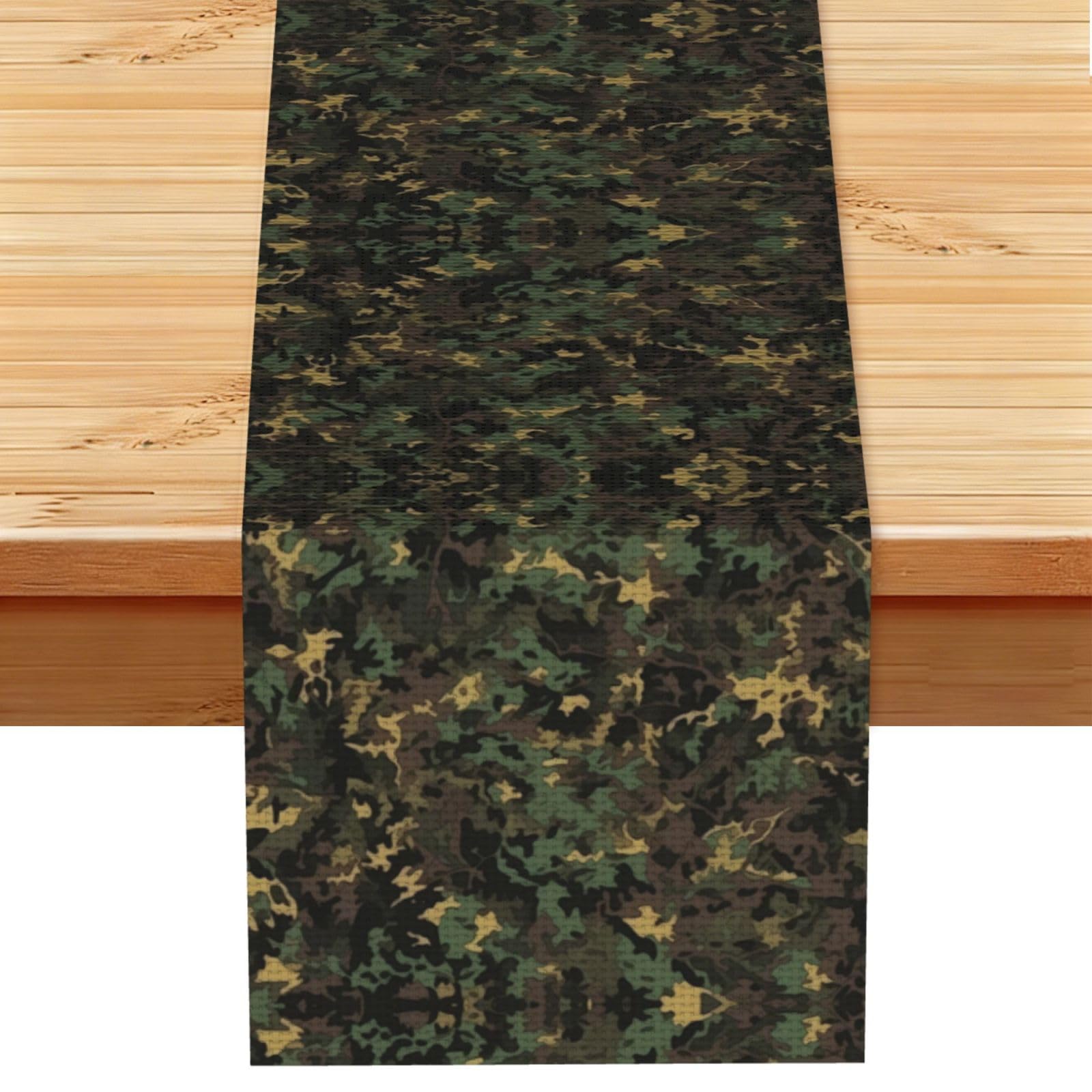 Lush Green Brown Camo Printed Table Runner 13 x 72, Wrinkle Resistant Decor for Dining Table Coffee Table Fireplace