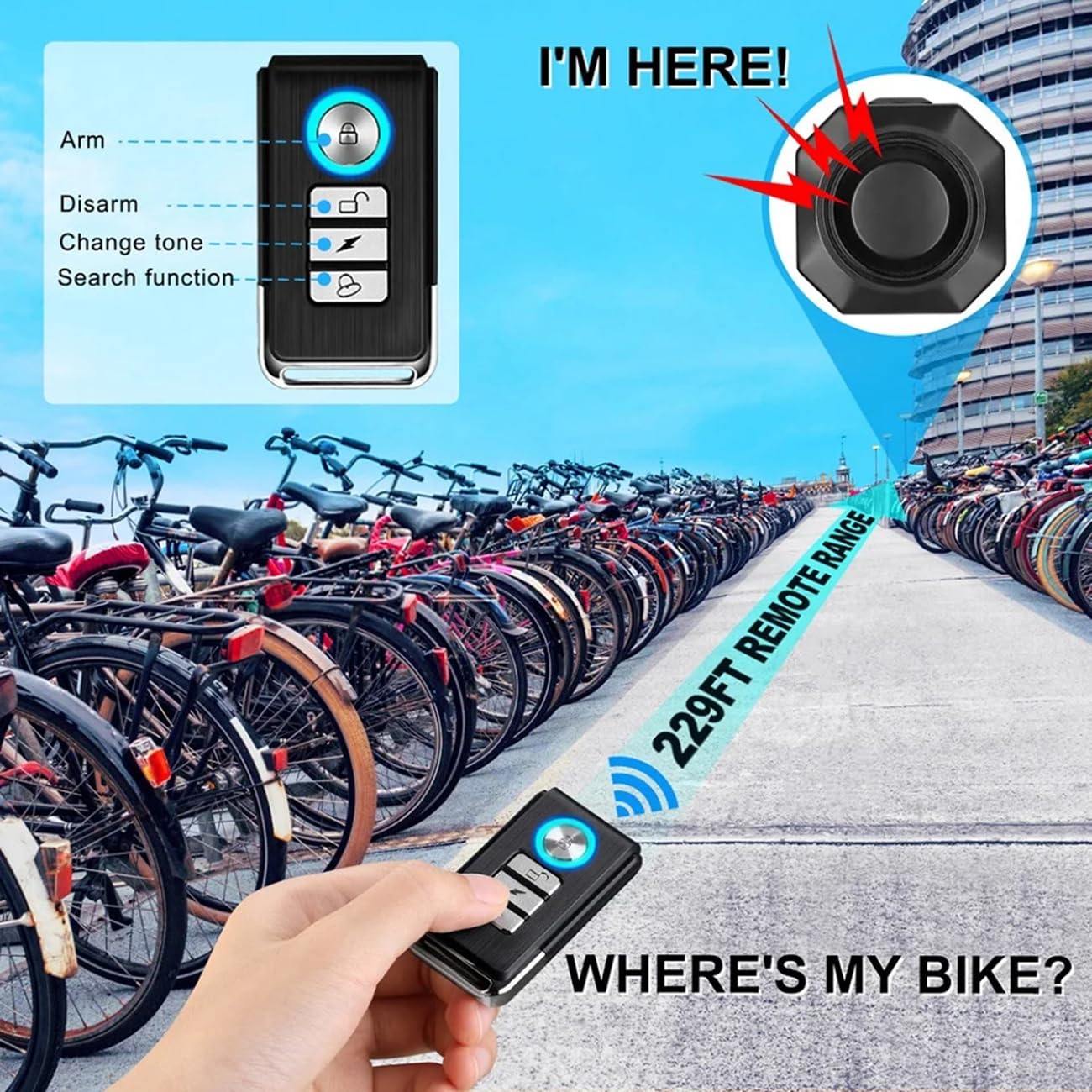 Mengshen Lot de 2 systèmes d'alarme de vélo rechargeables sans fil pour vélo électrique, moto, scooter, voiture, Tailer USB-C Rechargeable
