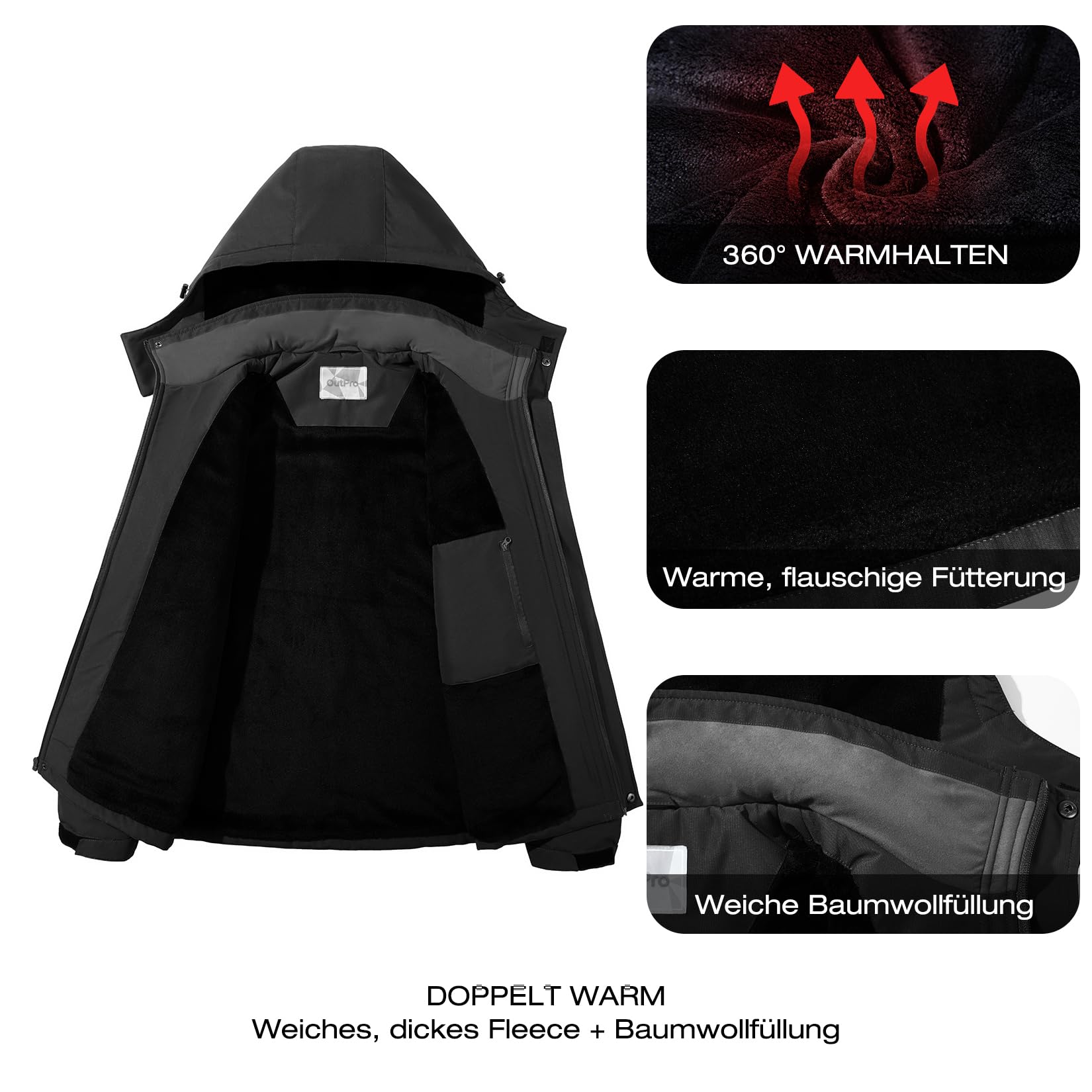OutPro Herren Skijacke Vielseitige Winterjacke - Wasserdicht, winddicht,Perfekt für Outdoor-Aktivitäten und Winterwanderungen