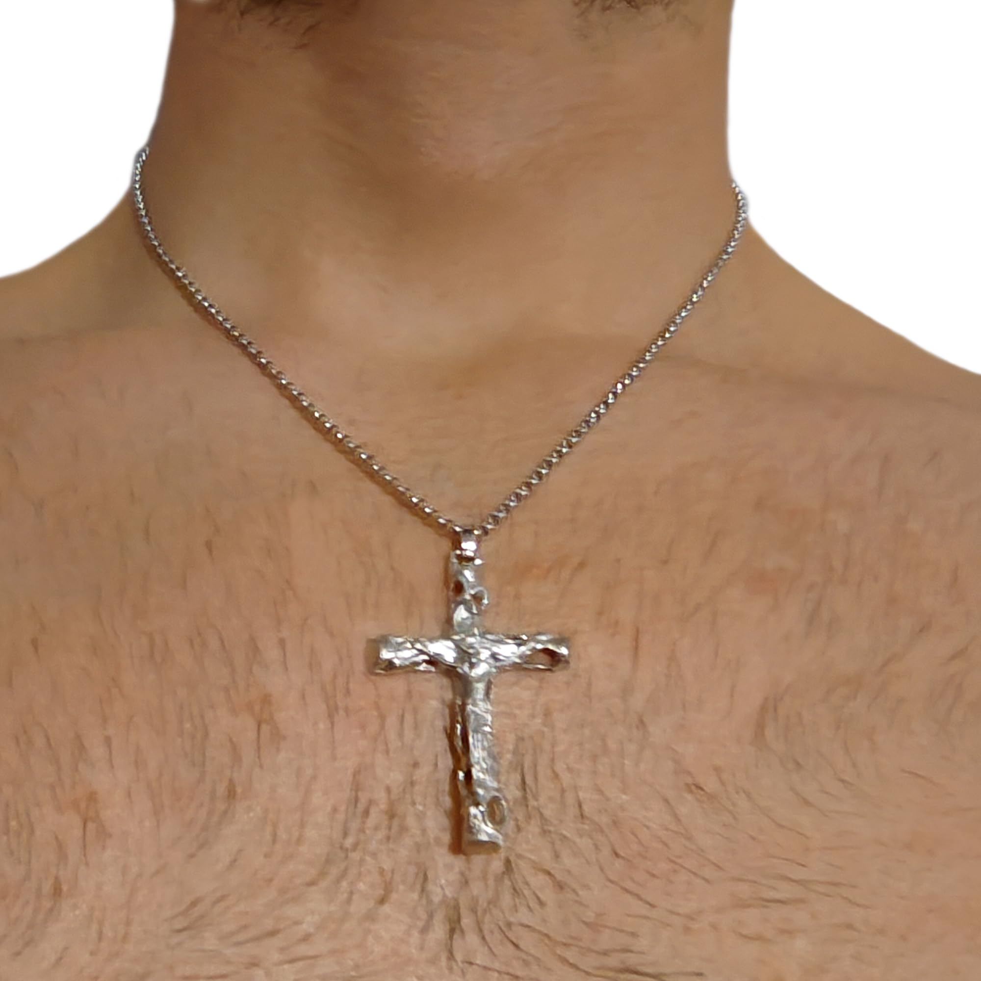 Gioielli Aurum - Męski Naszyjnik z Krzyżem Wisiorek ze Srebra Próby 925 Łańcuszek Okrągły Naszyjnik Biżuteria Długość cm 50, Girocollo, Srebro Szterlingowe, Bez Pietr