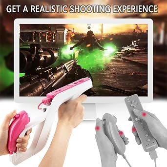 LongLongJin 2 Racing wii Steering Wheels And 2 wii Zapper Gun Controller Premium Accessories, Compatible With Nintendo Wii U Remote and Nunchuck Games(White)