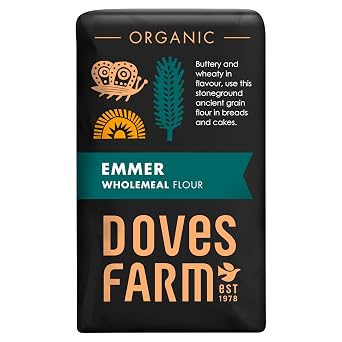 Doves Farm Organic Stoneground Wholemeal Emmer Flour 2.2 lb 1 kg - High Protein Ancient Grain Emmer Whole Wheat, British Baking Flour for Breads & Cakes, Kosher & Vegan, Imported from UK