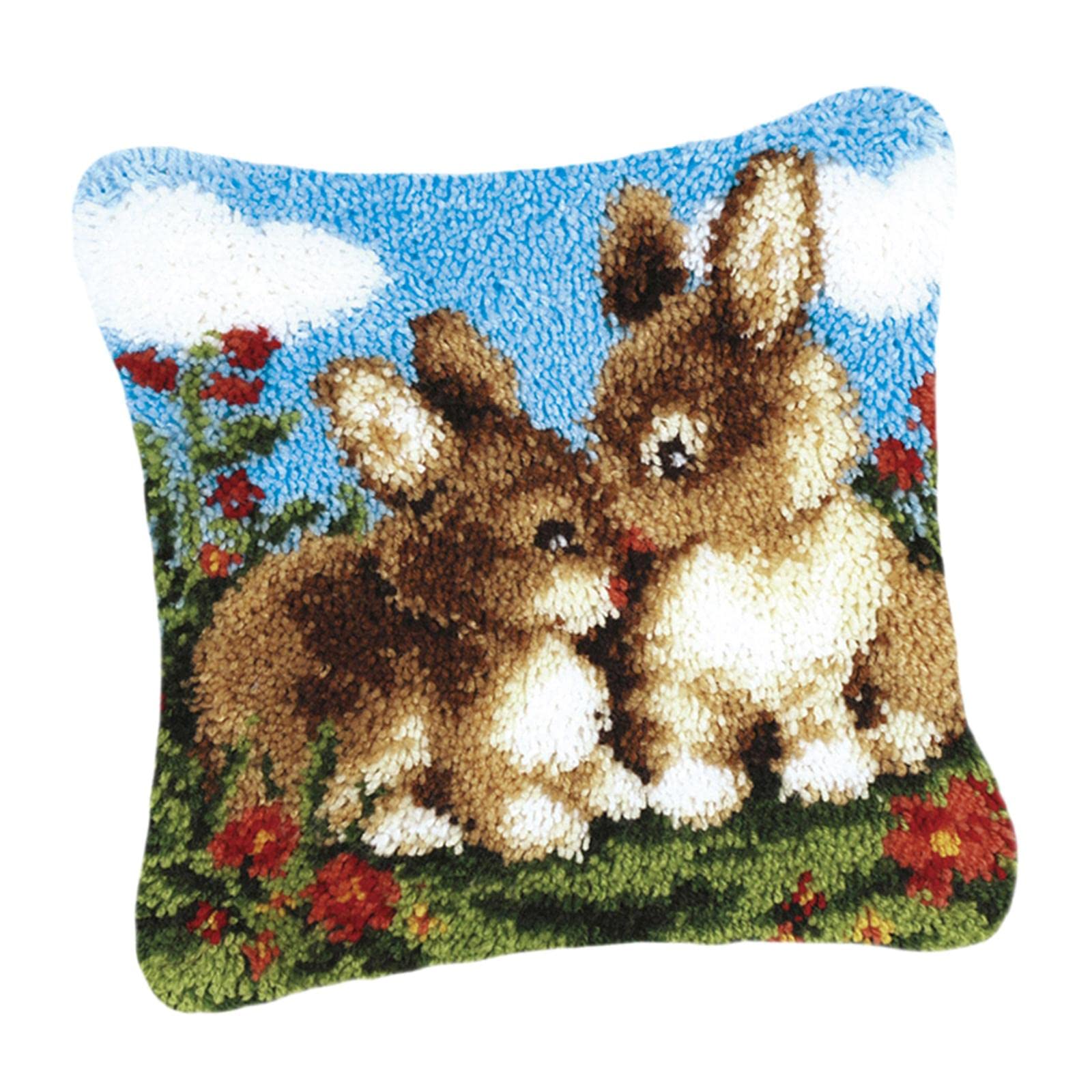 HEAVENGLOW DIY Latch Hook Kit Throw Pillow Cover Craft for Embroidery Carpet Rabbits | Crafts | Needlecrafts & Yarn | Rug Making | Latch Hooking | Latch Hooking Kits-image-6