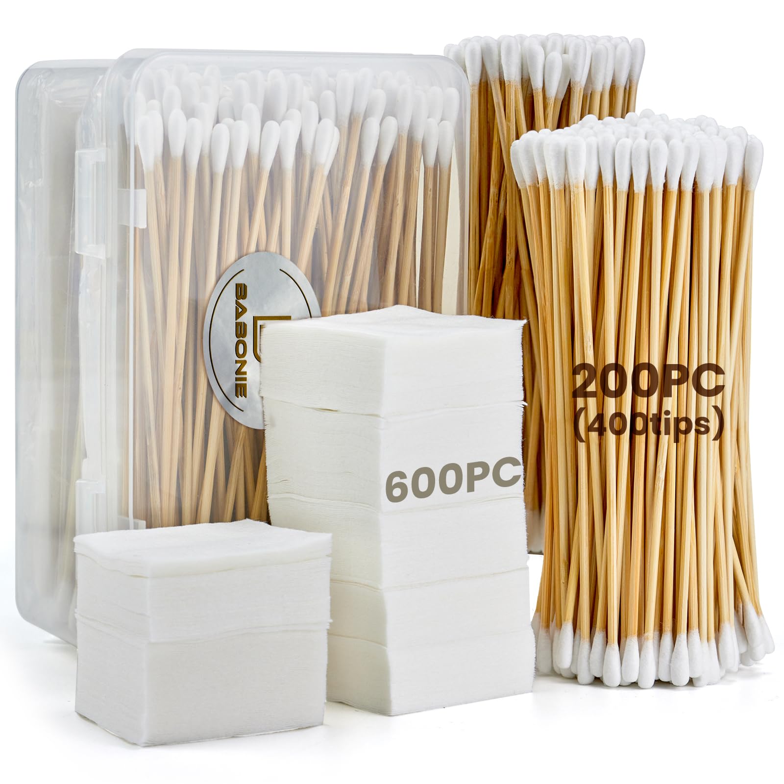 Gun Cleaning Supplies in Storage Box - 600PCS Patches and 200PCS Double Ended Swabs, 6" Long Cotton Swabs, Lint Free Gun Cleaning Cloth
