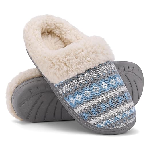 Evshine Warm Knit House Slippers for Women Comfy Wool-Like Lined Chenille Slippers with Memory Foam and Indoor Outdoor Soles