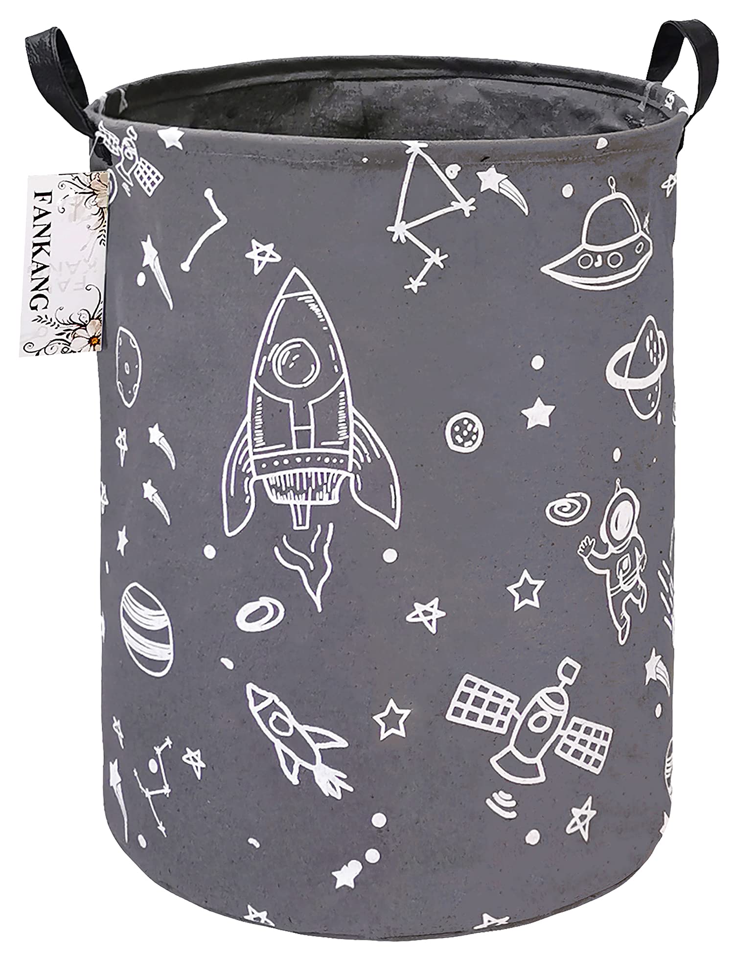 FANKANG Laundry Hamper Storage Bins Nursery Hamper Canvas Foldable with Waterproof PE Coating Large Storage Baskets for Kids Toys Room, Nursery, Home,Gift Basket(Gray Full Spaceship)