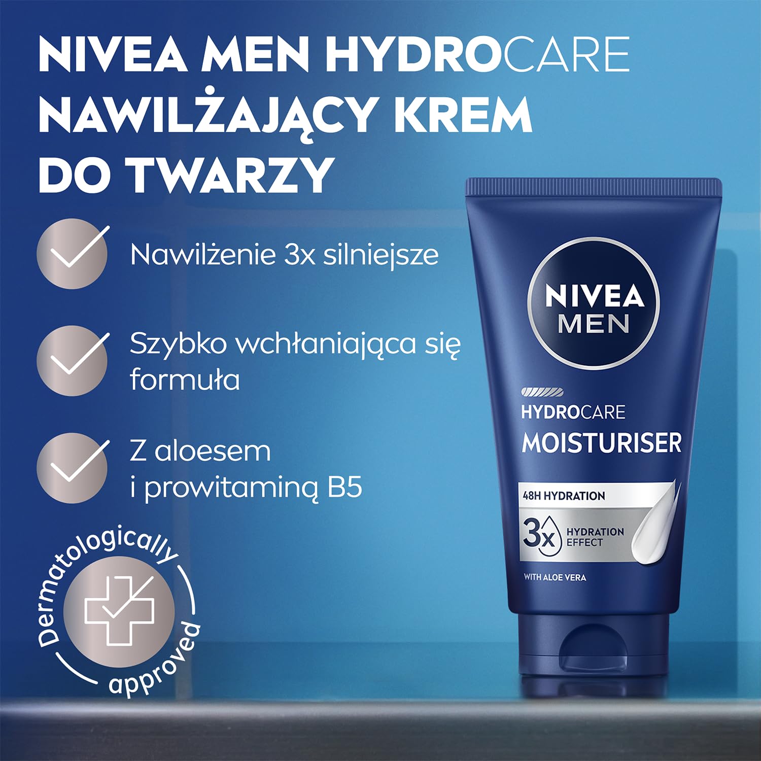 NIVEA MEN HYDROCARE 48h Męski Krem nawilżający do twarzy z prowitaminą B5 i aloesem 75 ml