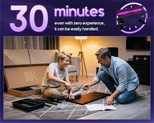 Vista 7 de ODK 48 inch Gaming Desk with LED Lights & Power Outlets, Computer Desk with Monitor Stand & Storage Shelves, CPU Stand, Home Office Desk, Black