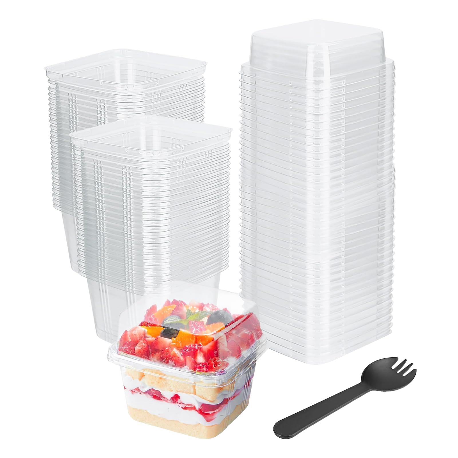 Yumzxin 50 Pack 8 oz Square Parfait Cups with Lids & Spoons - Clear PET Dessert Containers for Yogurt, Ice Cream, Mousse, Cupcakes