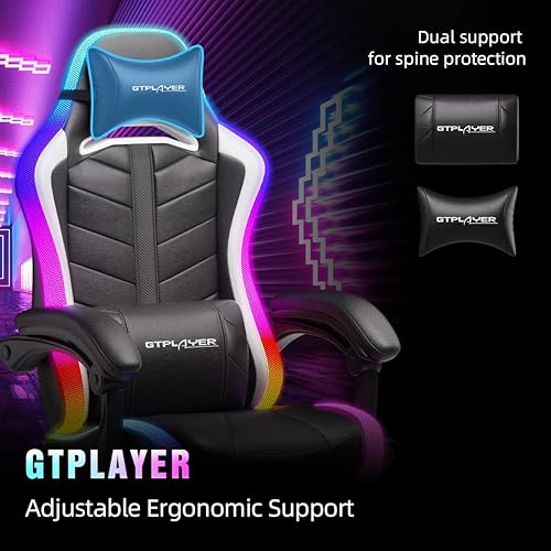 Miniatura 4 de GTPLAYER Silla para Videojuegos, Silla de Computadora con Luces LED RGB, Silla Ergonómica de Respaldo Alto para Adultos con Reposapiés y Apoyabrazos