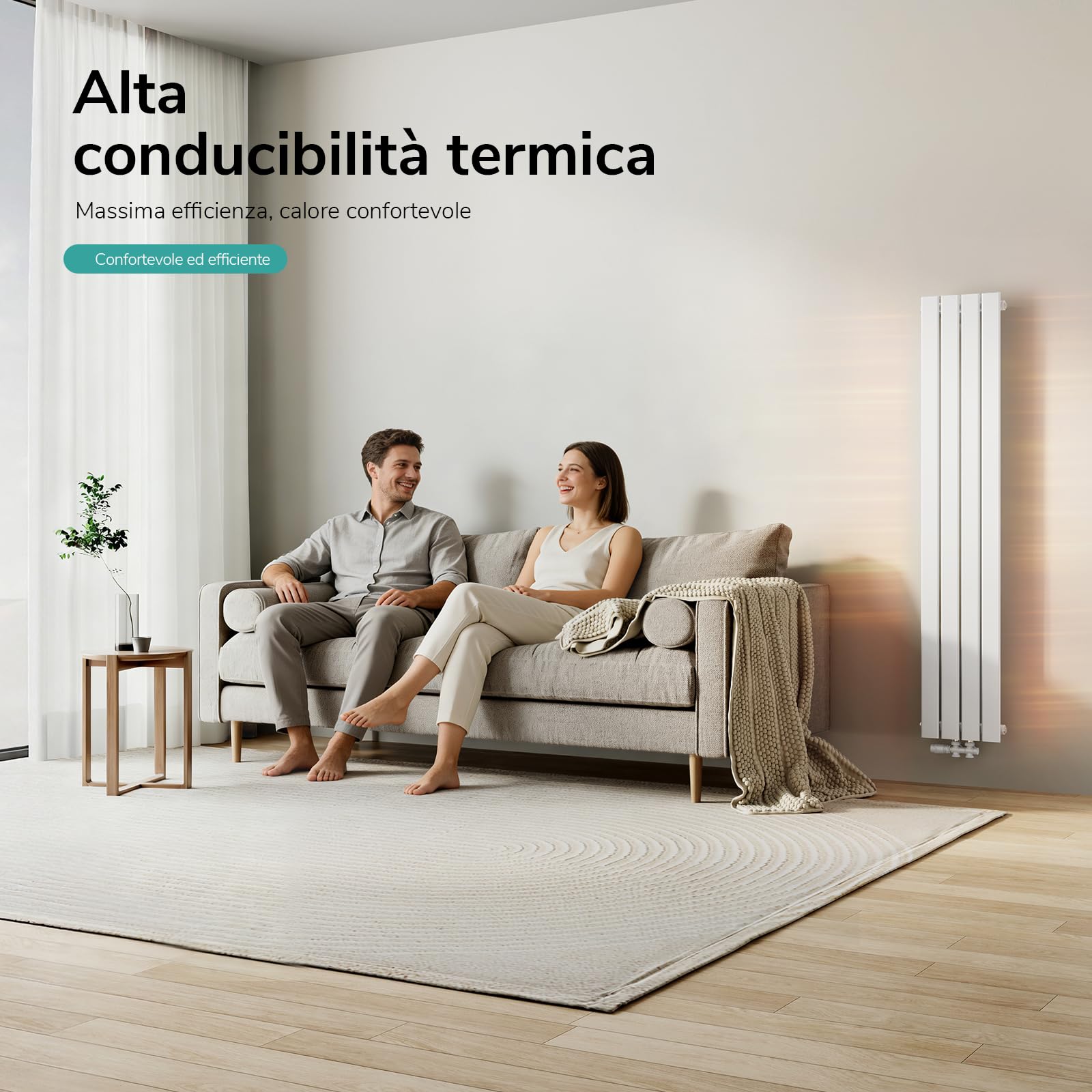 EMKE Radiatore ad Acqua 160 x 30,4 cm, Termosifone a Parete con Pannelli Piatti Singolo, Riscaldamento Centralizzato per Soggiorno e Bagno, Attacco Centrale 50 mm, Bianco Lucido,501 W,7 m²