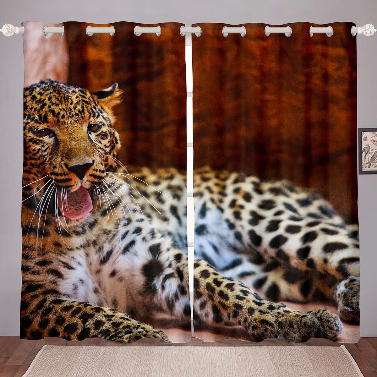 Loussiesd Cheetah Pattern Curtains for Bedroom Safari Leopard Window Drapes for Kids Boys Adults Wild Animal Theme Curtain Wildlife Style Blackout Curtain Darkening Thermal Panel Curtains W66*L90
