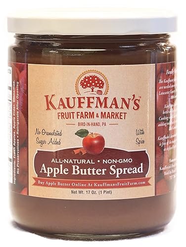 Kauffman's Fruit Farm Mantequilla de manzana, hecha en casa, sin azúcar añadida, Kosher, sin OMG, sin gluten. Perfecto para usar en hornear, como
