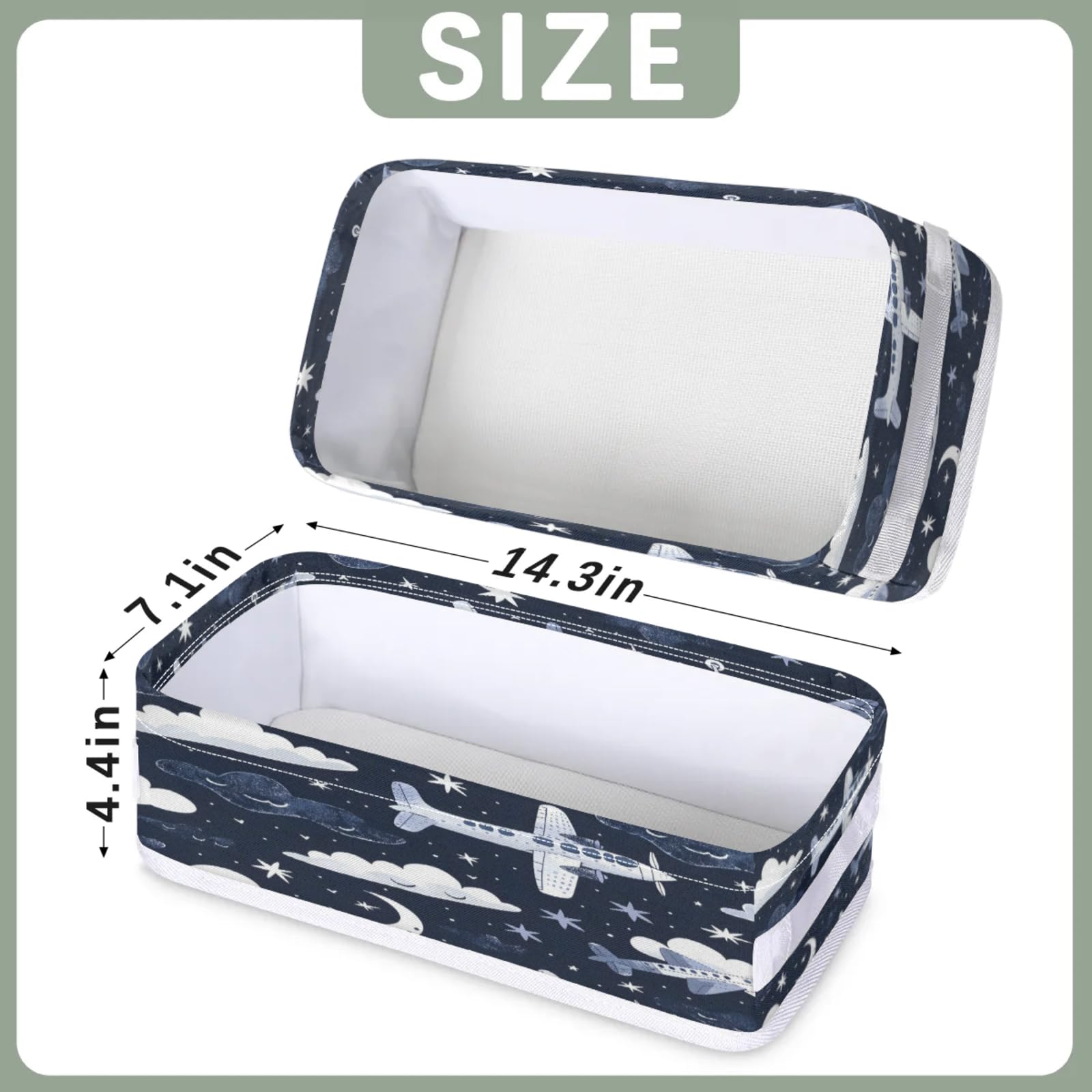 Tablerazzi Toilet Tank Topper Paper Basket with Handle, Aircraft Bathroom Storage Basket for Organizing, Flying Airplane Navy Blue Small Fabric Storage Bins for Bathroom Decor