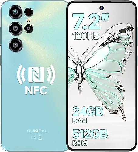 OUKITEL Teléfono celular C68 desbloqueado, pantalla de 7.2 '' 120Hz, 24GB RAM+512GB ROM Smartphone, 6000mAh batería teléfonos, 64MP+8MP cámara,