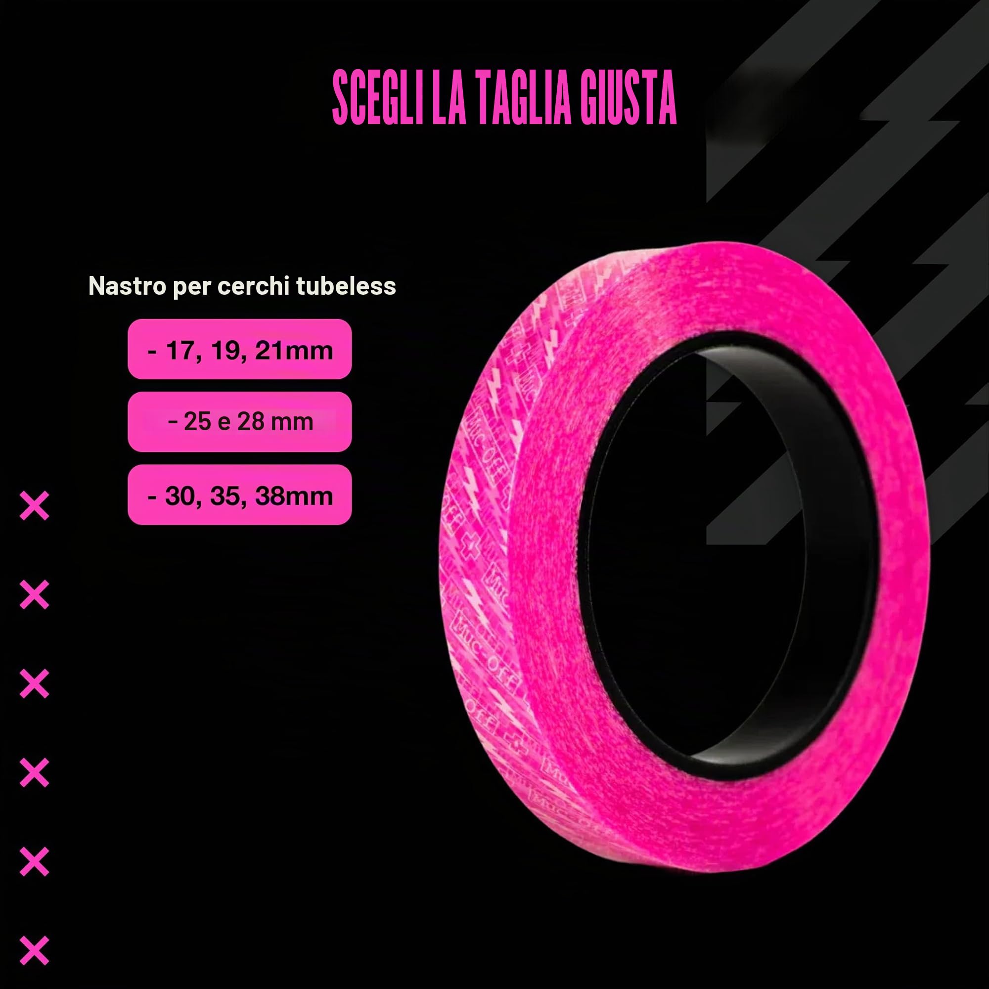 MUC-OFF accessorio rim tape tubeless 25mm 10 metri