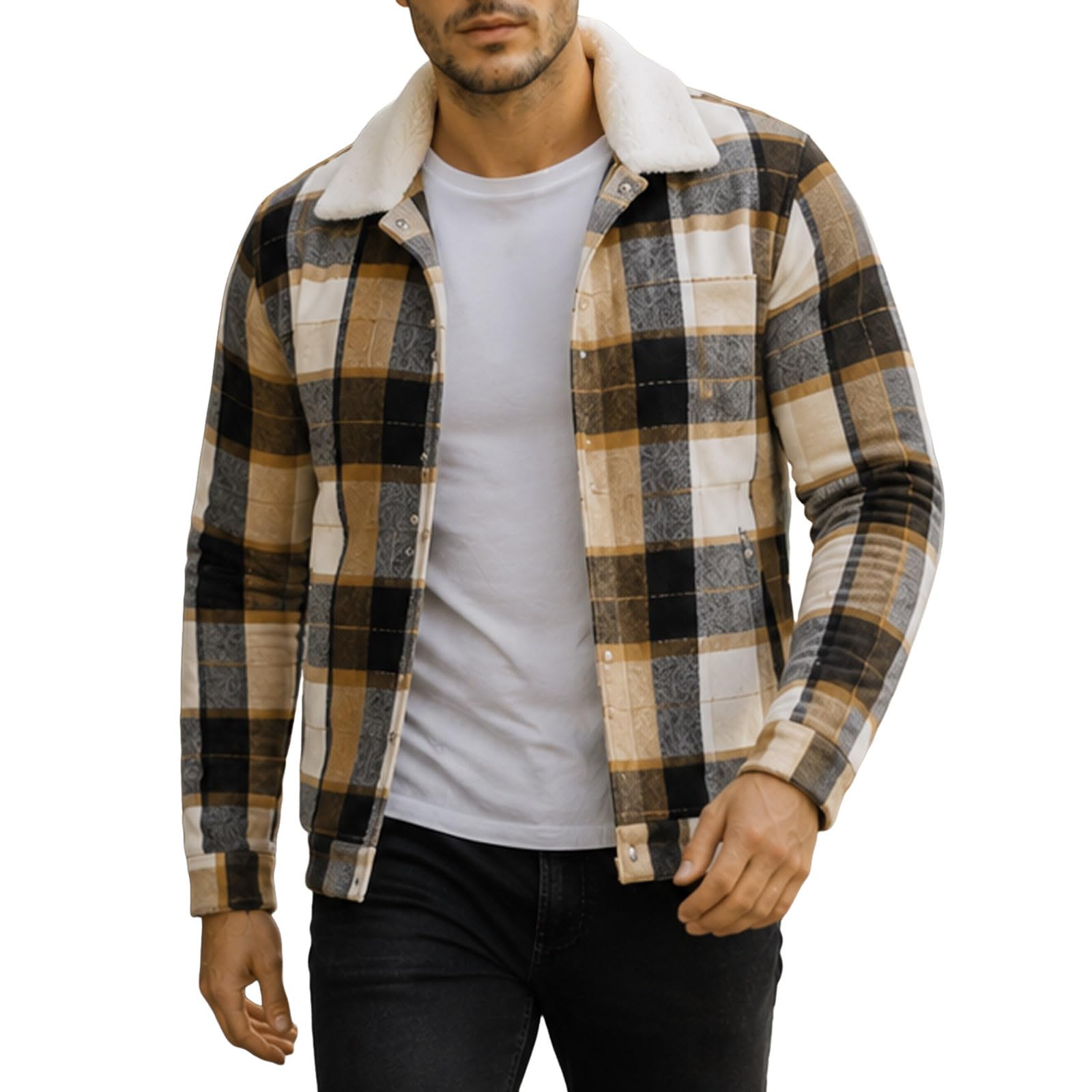 Chemise en flanelle à carreaux à manches longues pour homme
