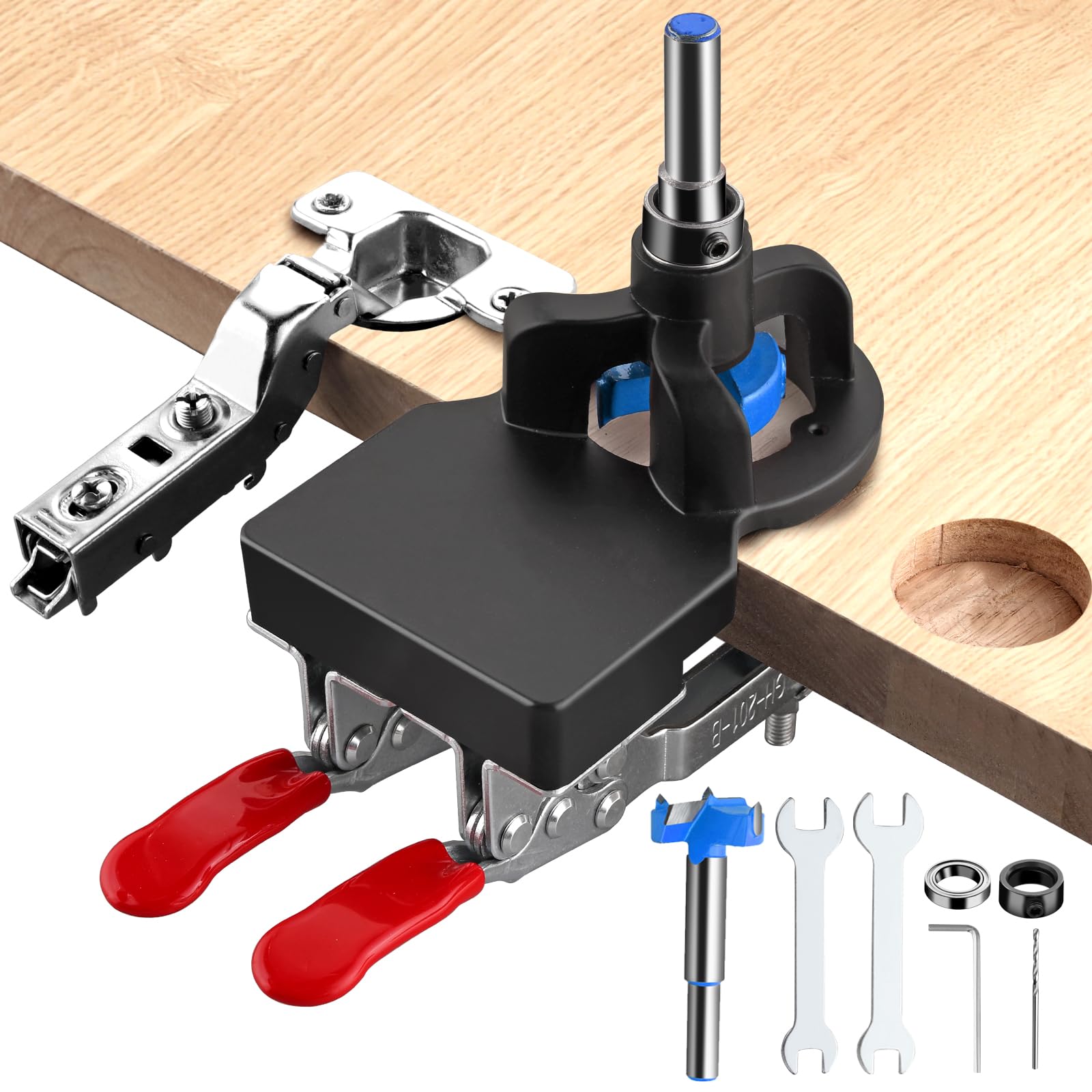 XUNTOP Bisagra Oculta Jig 35mm Jig Bisagra Oculta con Llave Allen Bisagra Agujero Perforadora con Sierra de 35 mm Perforadora de Bisagra de Doble Abrazadera para Muebles de Madera Puerta Gabinetes Global Recycled Standard Global Recycled Standard Global Recycled Standard
