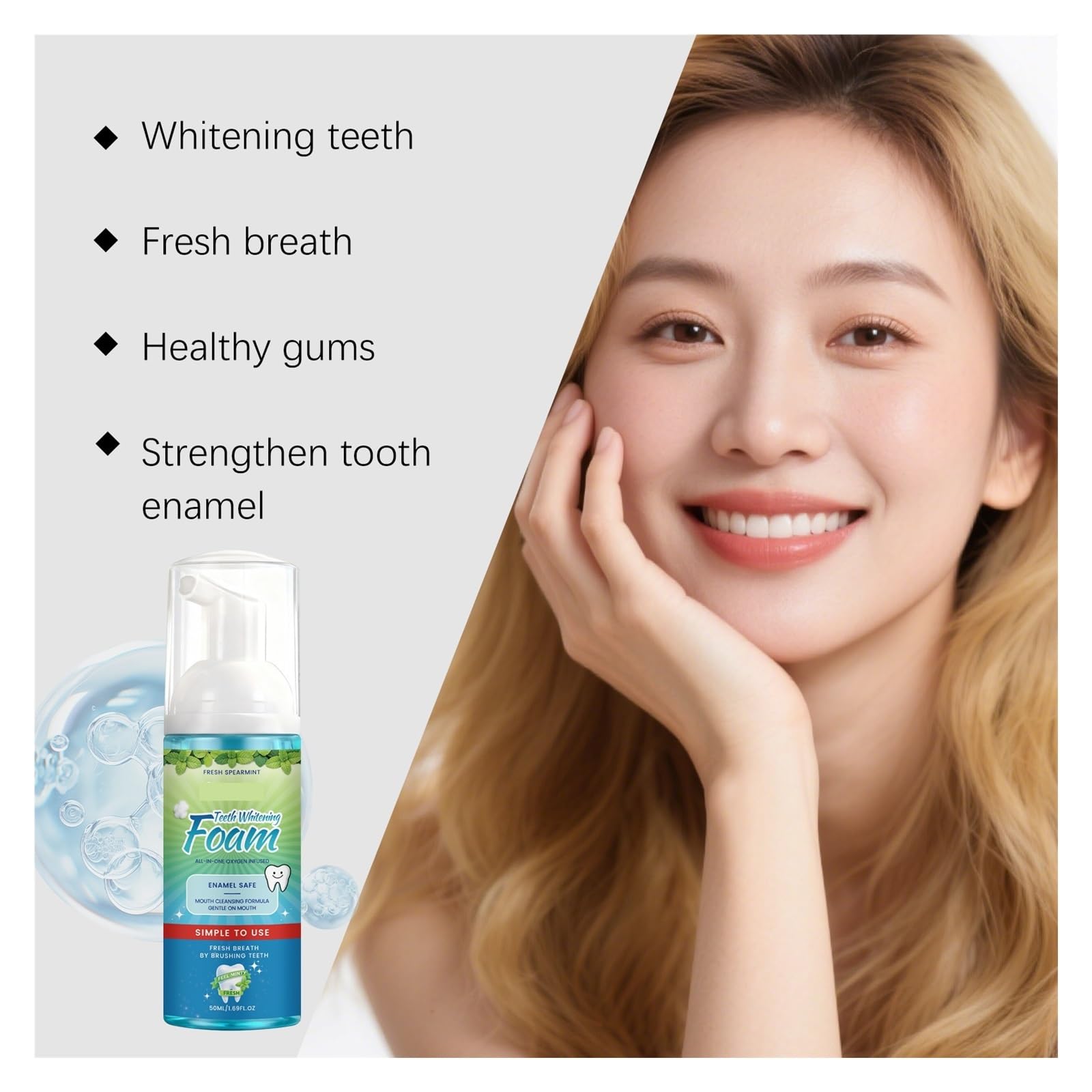 La mousse limpiadora de dientes de 50 ml reduce los residuos en los dientes | Refresca el aliento, es fácil de enjuagar y es adecuado for el cuidado bucal diario(3pcs)