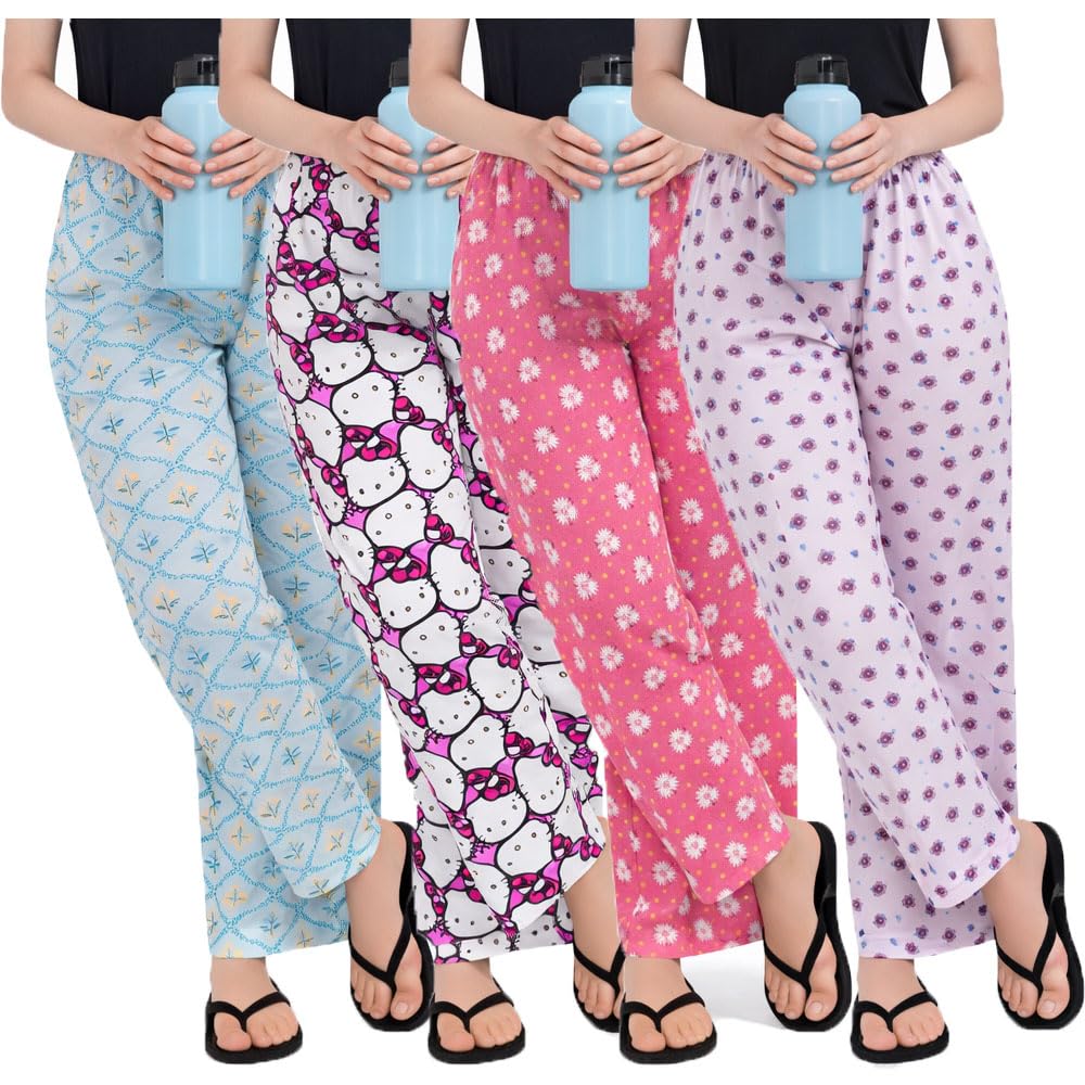 Women's Printed Cotton Pyjamas/Lounge Wear Pants for Girls Combo Pack of 4 (Prints May Vary)-picture-43