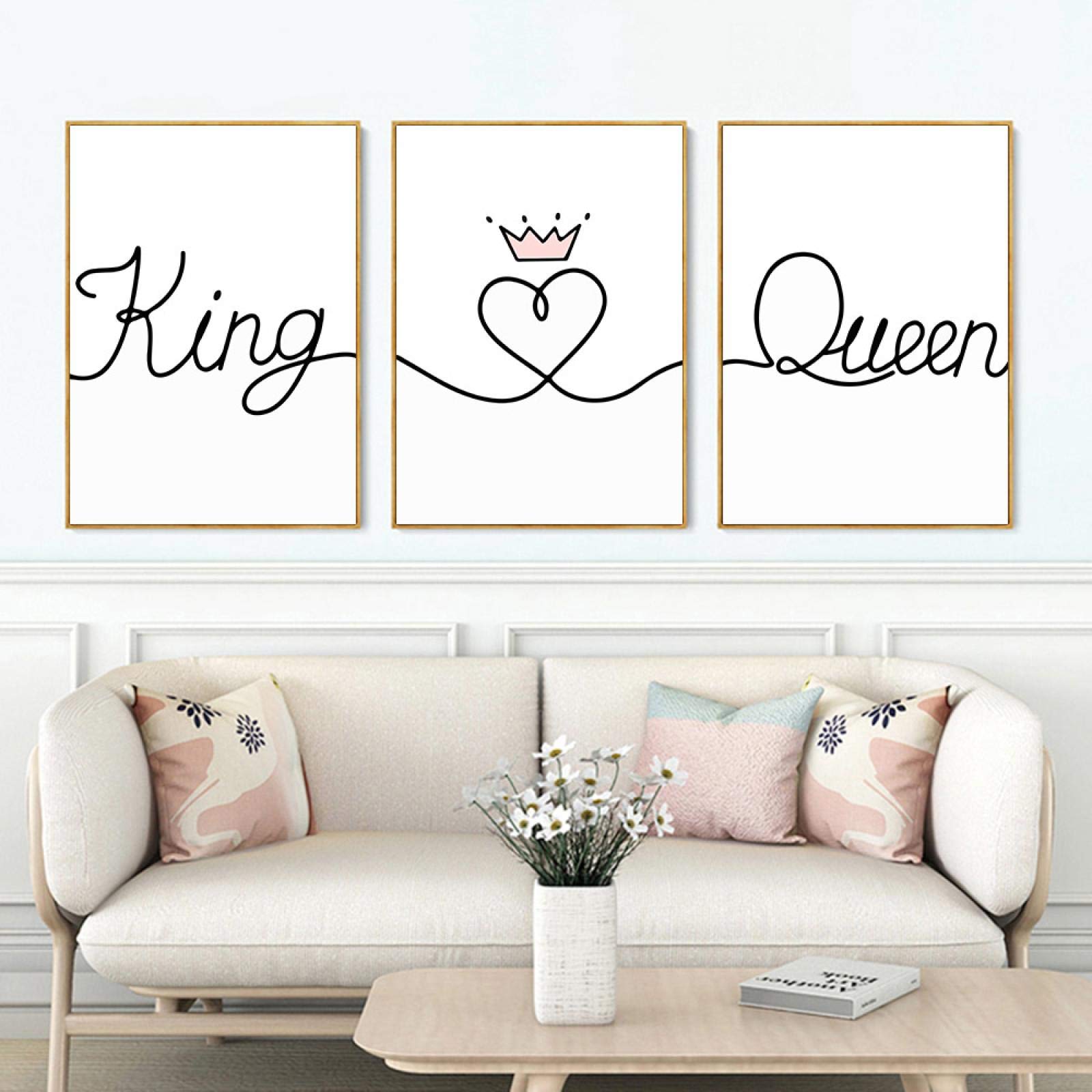 Affiche minimaliste salon et tableau toile amour : lot de 3 décorations murales 20x30 cm