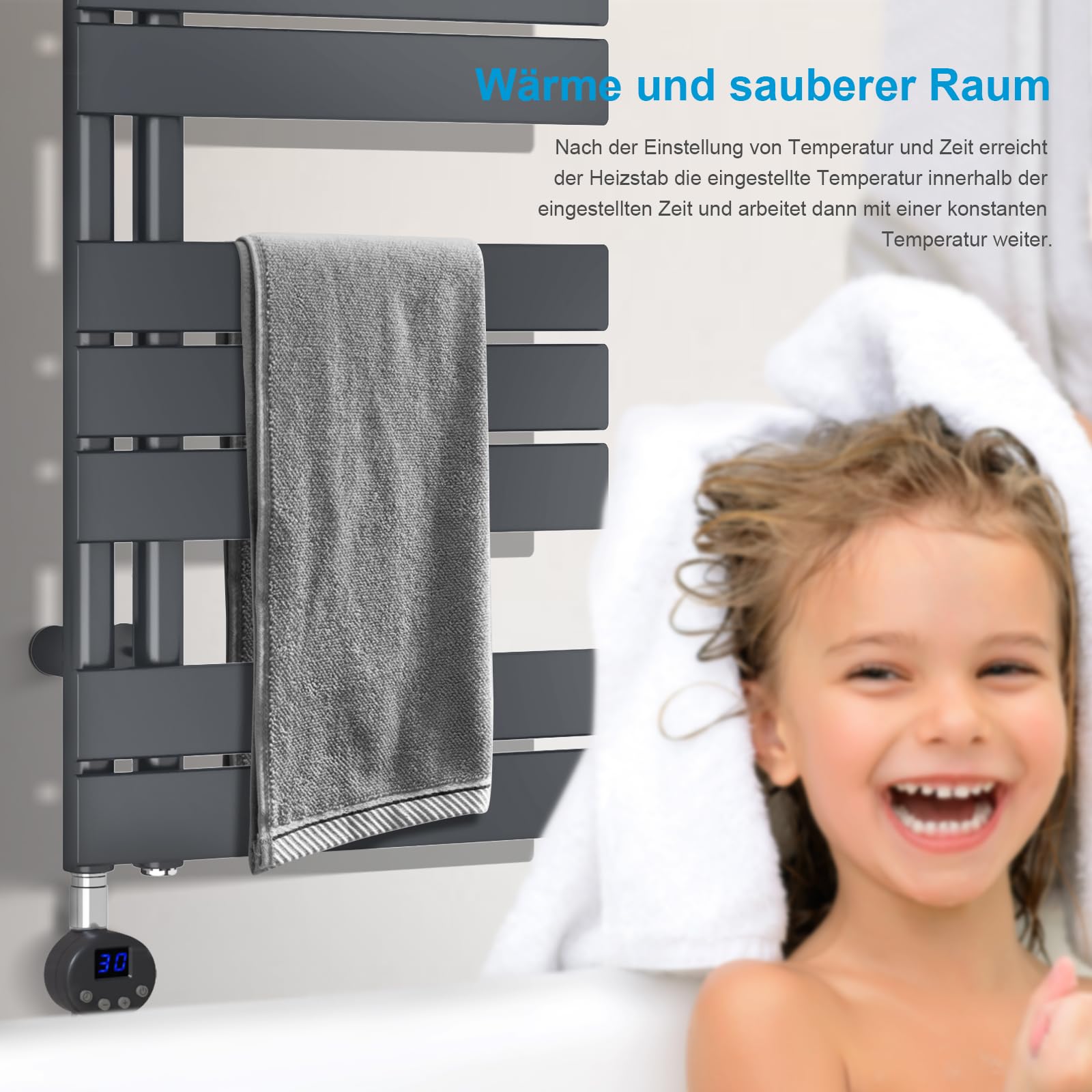 Heilmetz Badheizkörper Elektrisch Handtuchheizkörper Elektrisch mit Thermostat mit Timer-Funktion Heizkörper Badezimmer Anthrazit Badheizkörper 60x117.6cm